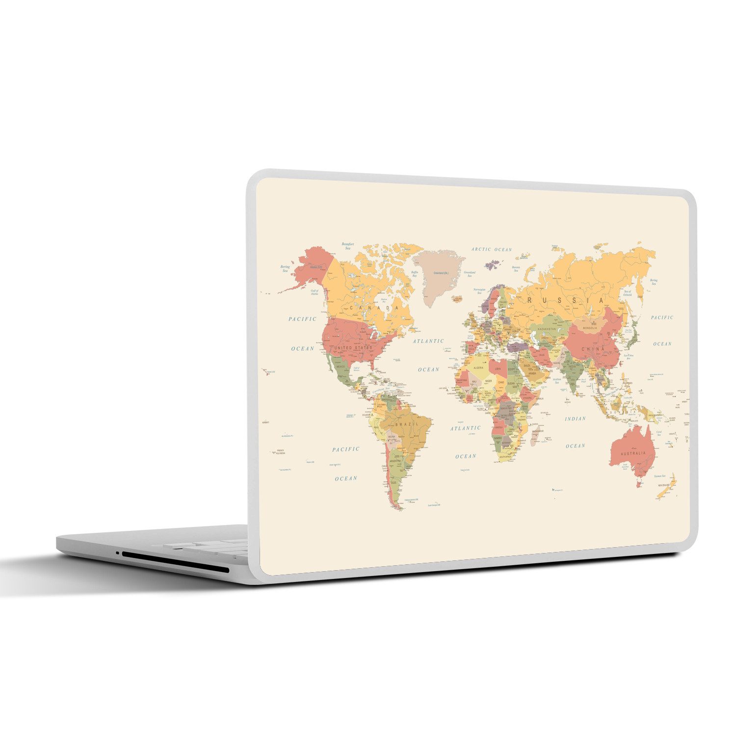MuchoWow Laptop-Aufkleber Weltkarte - Realistisch - Beige, (1tlg), Laptop Folien Cover, Aufkleber, Sticker, Schutz vor Kratzern, 30x21 cm