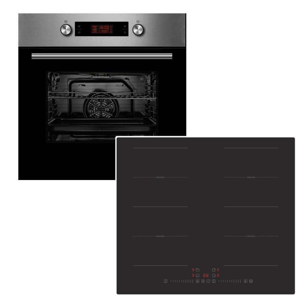 Midea Backofen-Set Backofen Pyrolyse+keenberk Induktionskochfeld Flexzonen Booster Touch, mit 1-fach Teilauszug, Pyrolyse-Selbstreinigung