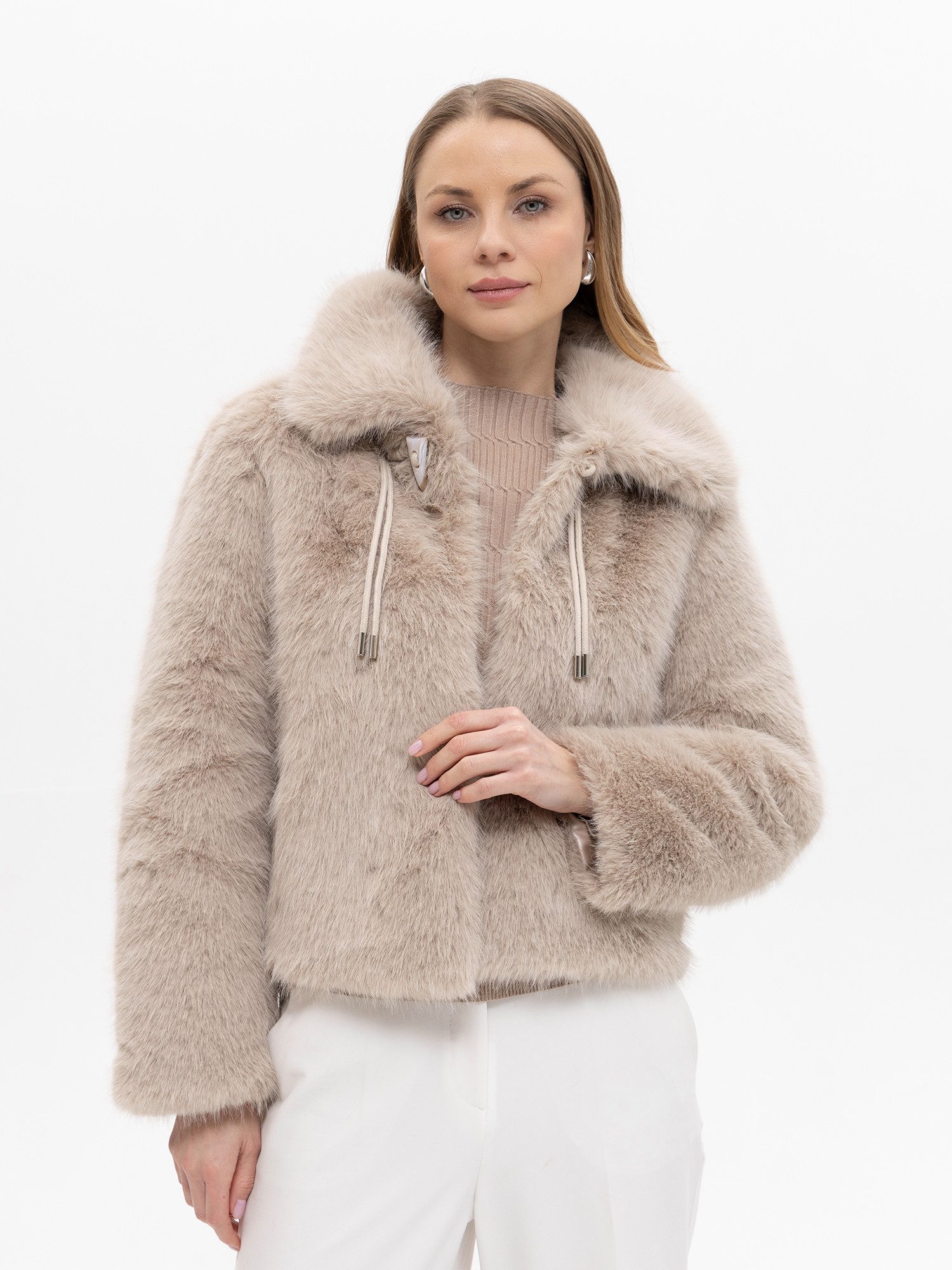 Passioni Fellimitatjacke mit Kragen Unifarbe, Ohne Kapuze – Bild 3 von 5