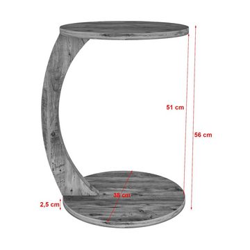 en.casa Beistelltisch, »Holeby« C-Form mit 4 Rollen 56xØ38cm Holzoptik