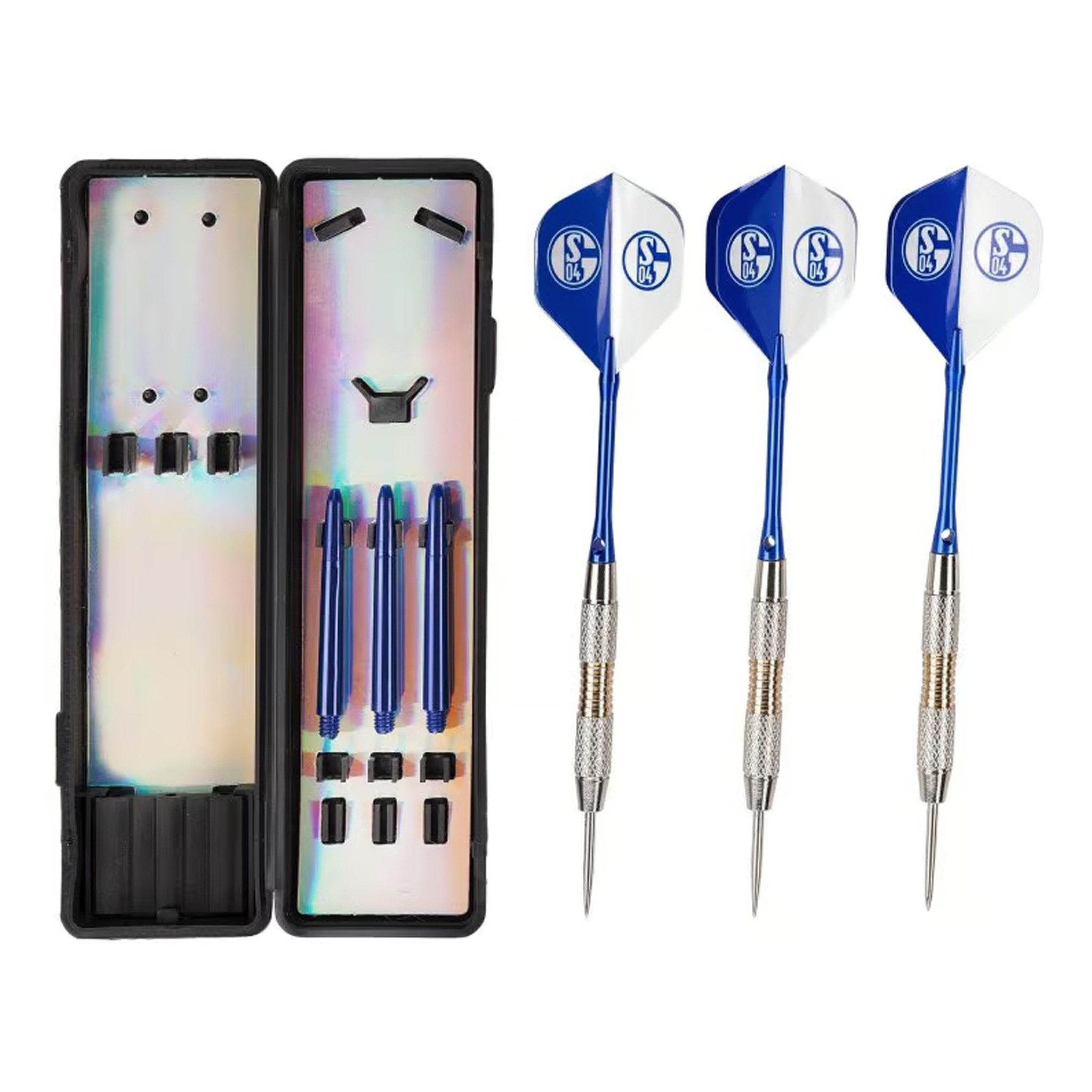 FC Schalke 04 Dartpfeil Steeldart-Set Box, Dartpfeile, Dartflights, Dart Schäfte