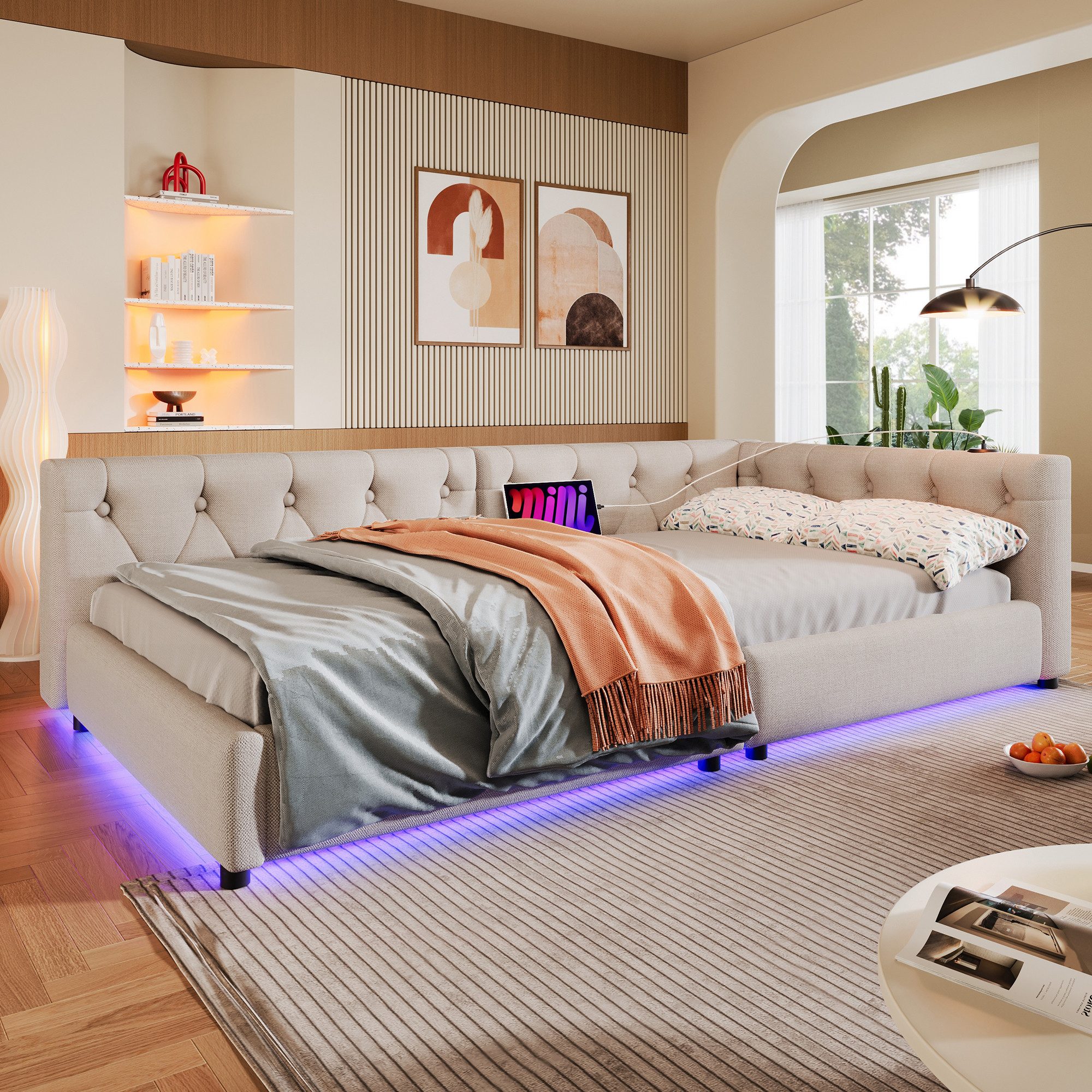 Flieks Polsterbett, LED Daybett Schlafsofa Einzelbett günstig online kaufen