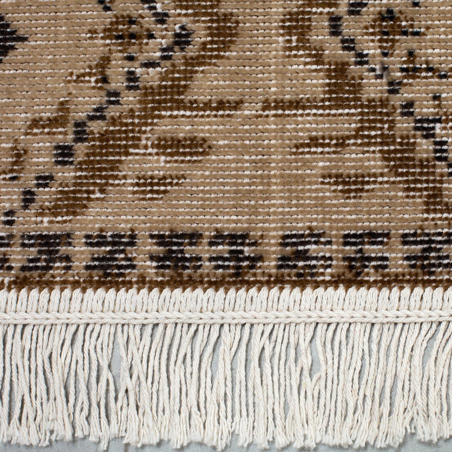 Teppich Fransenteppich LUIS im Ethno-Stil faltbar für - Baumwolle und Kunstfaser, & flexibel DomDeco Beige-Braun, Wohnzimmer/Schlafzimmer/Esszimmer, recycelte