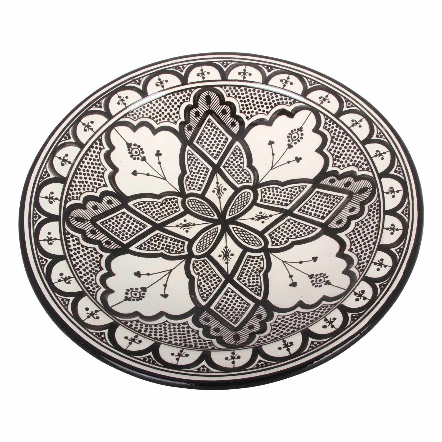 Casa Moro Teller Handbemalte Keramik Schale KS30 mit Ø 41cm rund, Orientalischer Deko Teller schwarz weiß