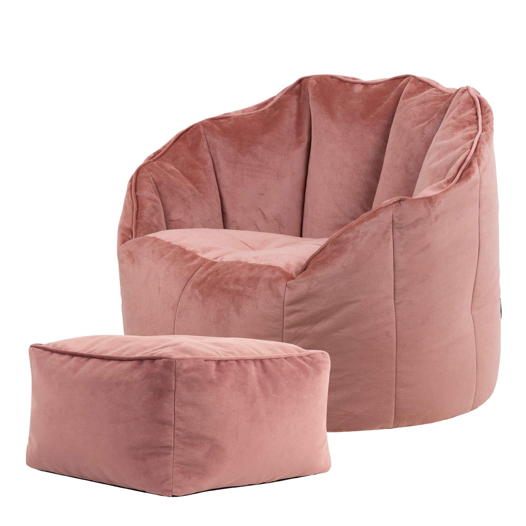 Sessel „Sirena“ aus Sitzsack mit Sitzpouf rosa Plüschsamt icon Sitzsack