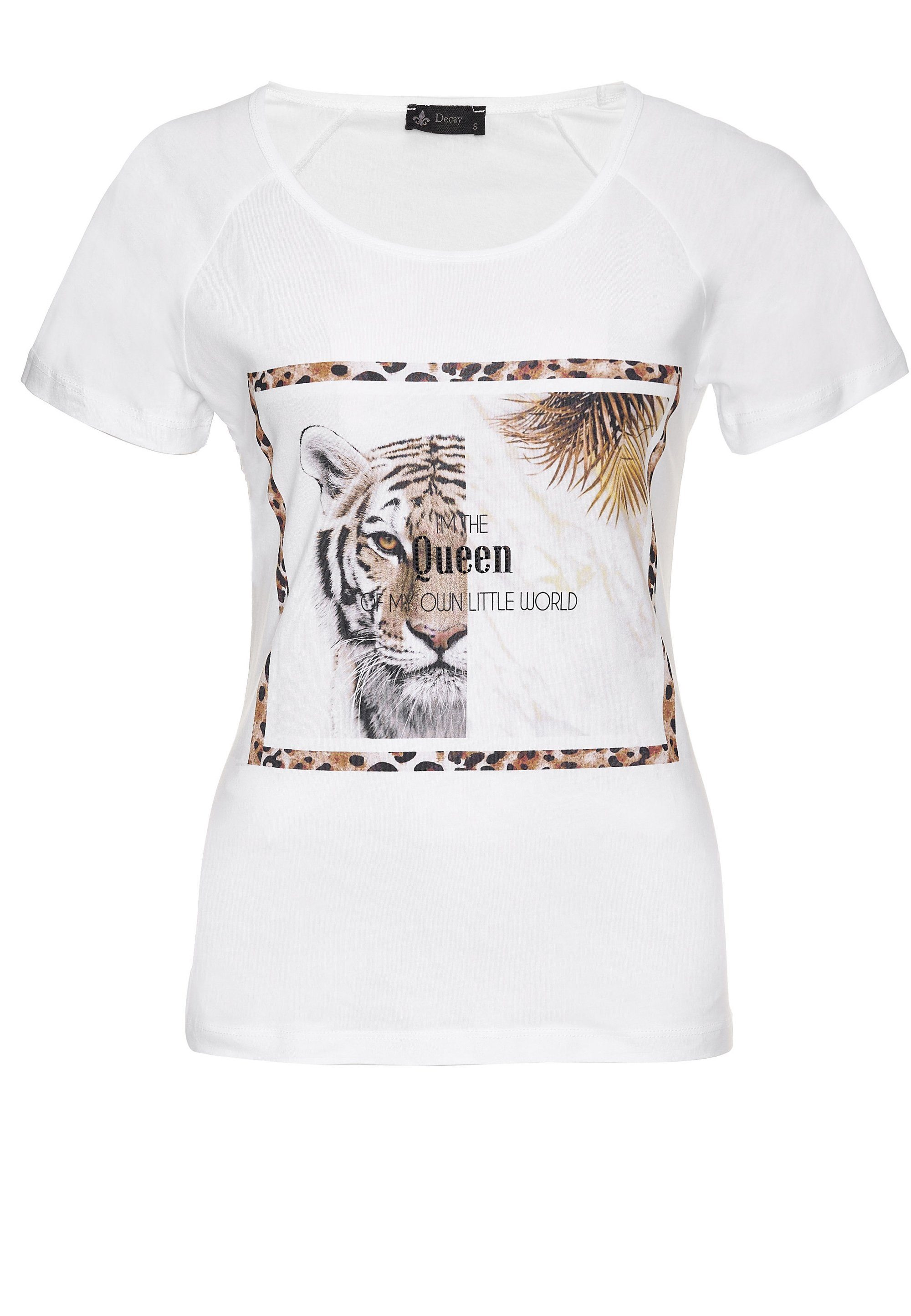 Tiger-Motiv T-Shirt Decay weiß mit Tiger coolem