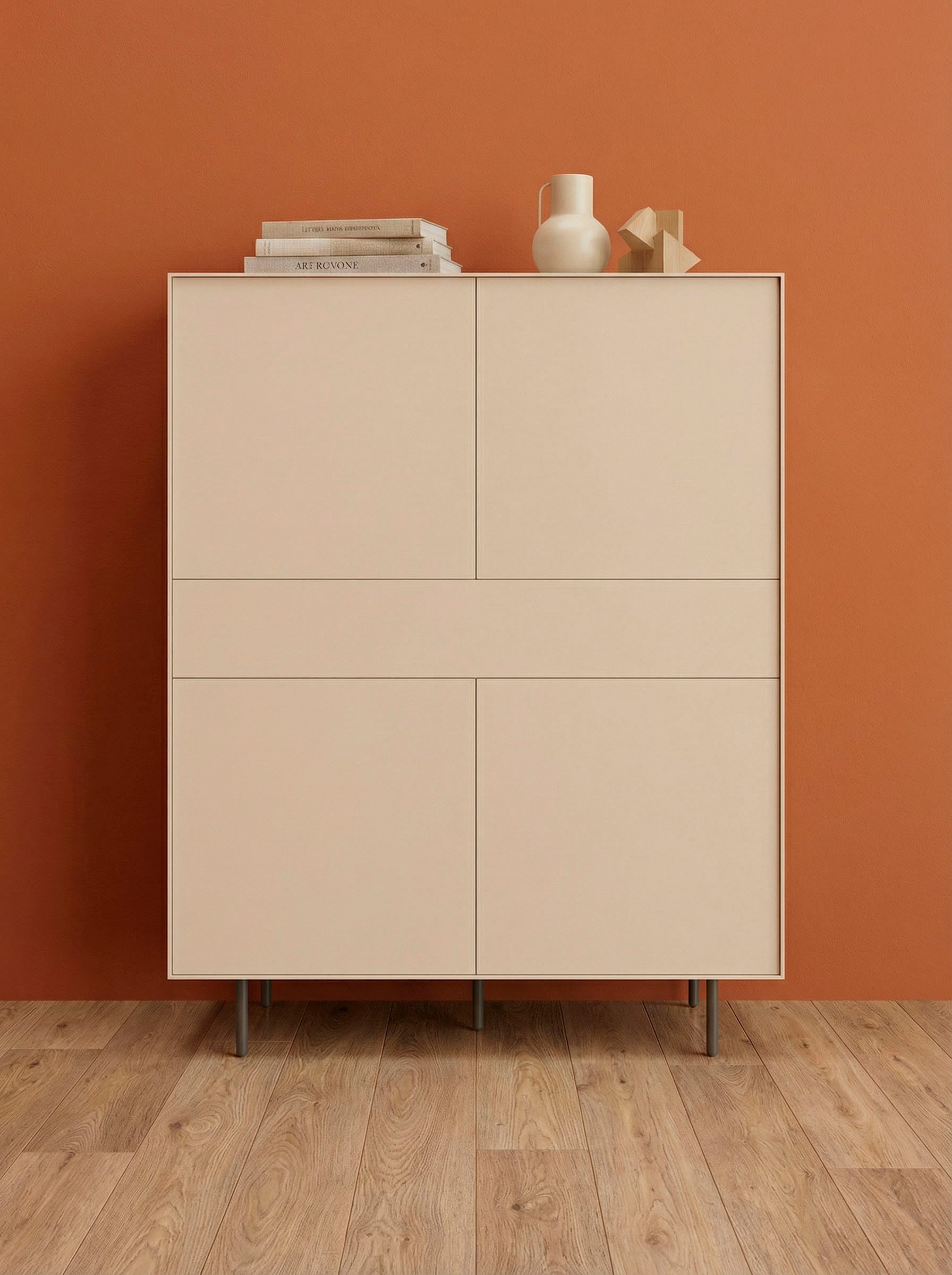 LeGer Home by Lena Gercke Highboard Essentials, Sideboard, Kommode, Anrichte, Schrank, Stauraumschrank, Breite: 111 cm, UV lackiert, Push-to-open-Funktion