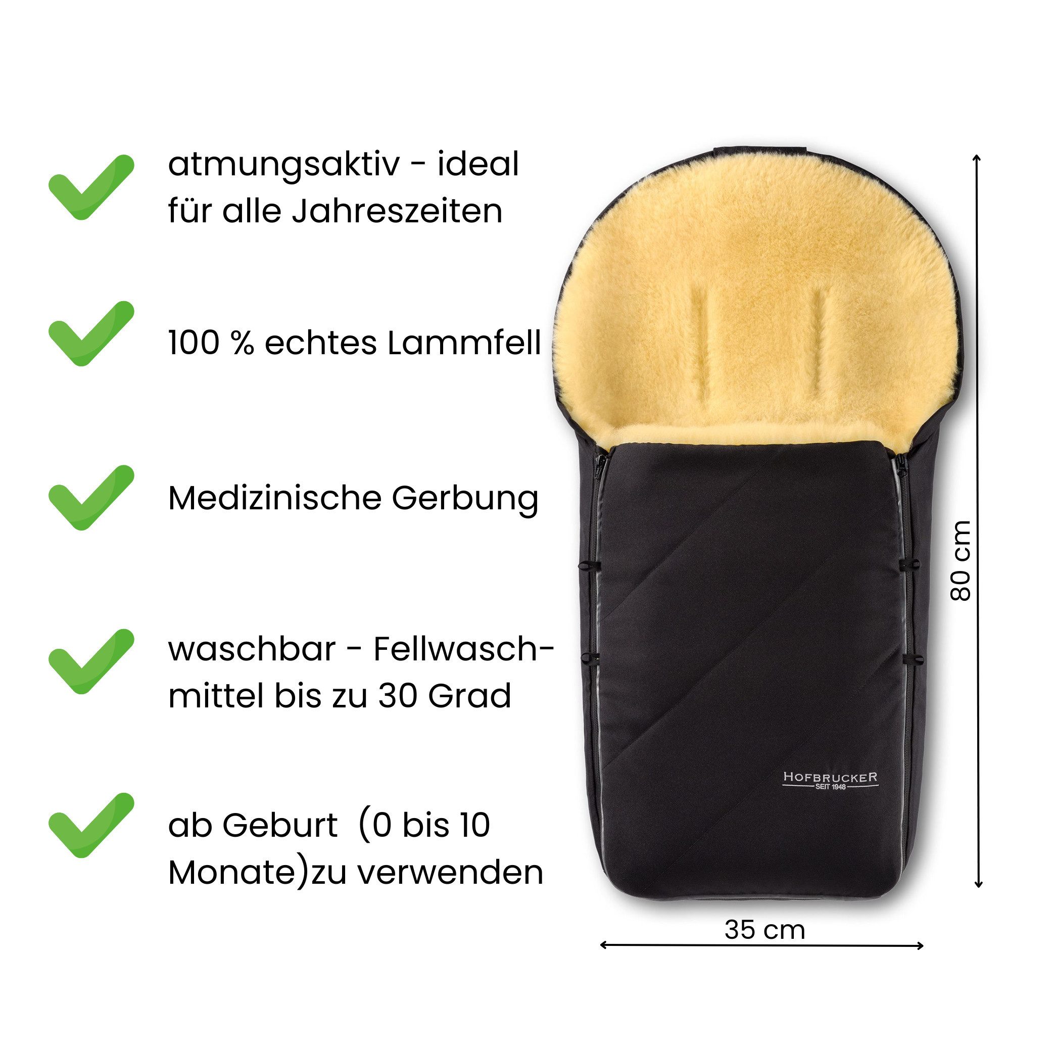 Hofbrucker seit 1948 Fußsack Lammfell-Fußsack Toni für Babyschalen