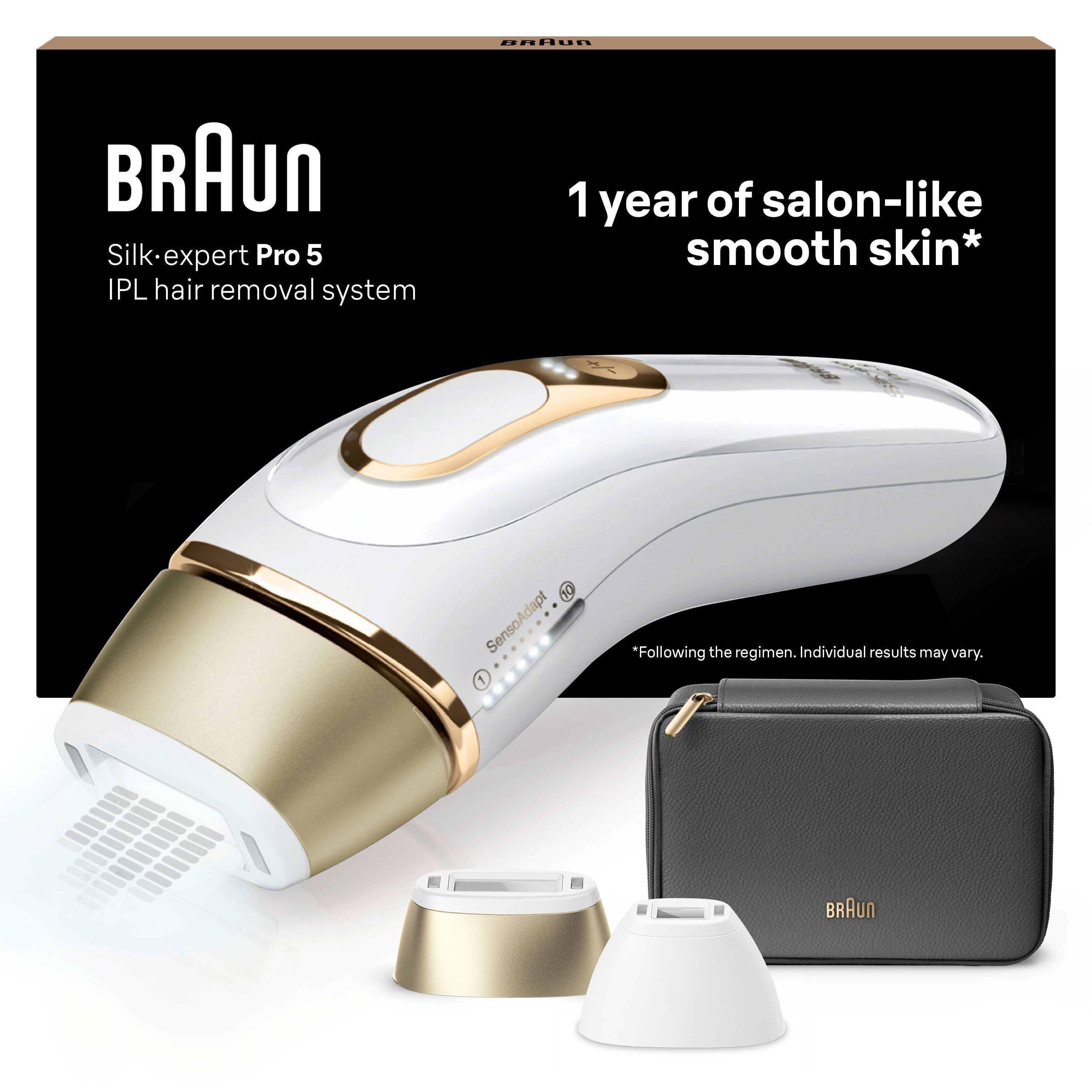 Braun IPL-Haarentferner Silk·expert Pro 5 PL5140, pro Minute bis zu 125 Lichtimpulse, 2 Aufsätze, mit Aufbewahrungstasche