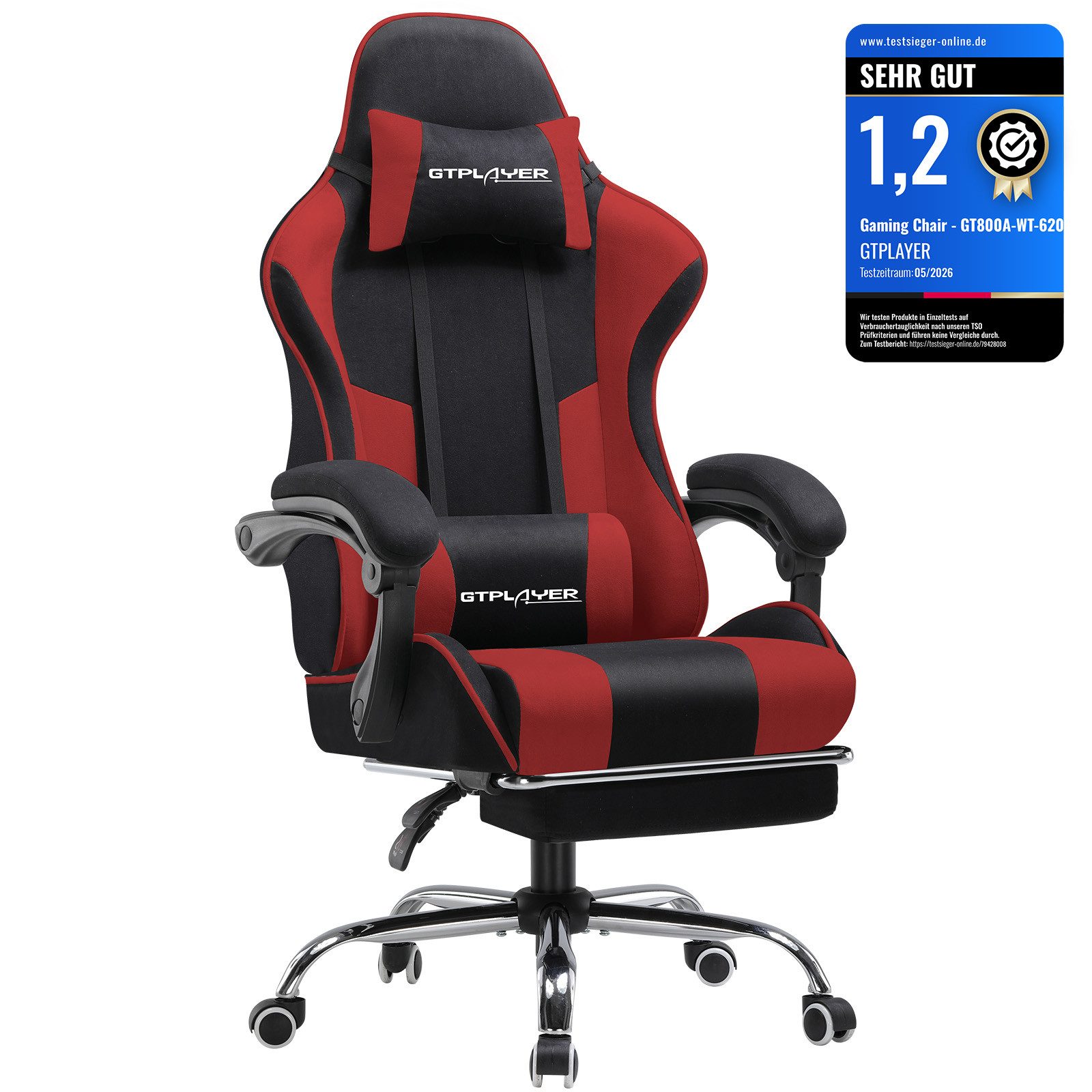 GTPLAYER Gaming-Stuhl Bürostuhl mit Massagefunktion, Fußstütze, Kopfstütze (Packung), Ergonomischer Gamer Stuhl Maximale Belastung 150 kg, 360° drehbar