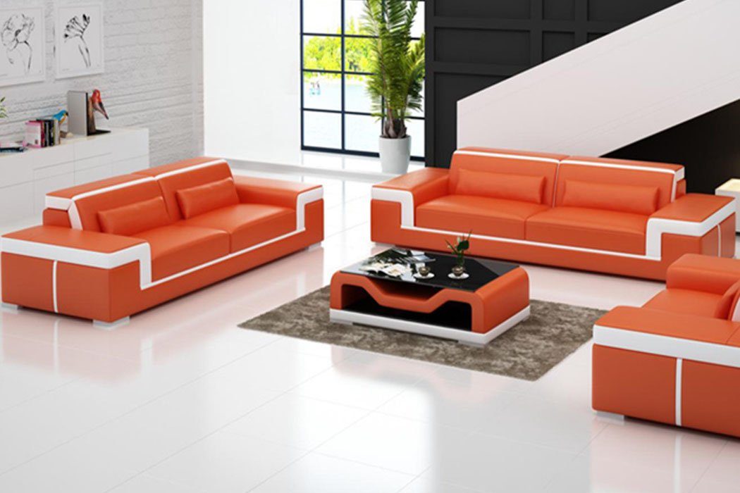 JVmoebel Sofa Luxuriöse in Sofagarnitur Orange Wohnzimmermöbel Set Made schwarze 3+2 Europe Neu