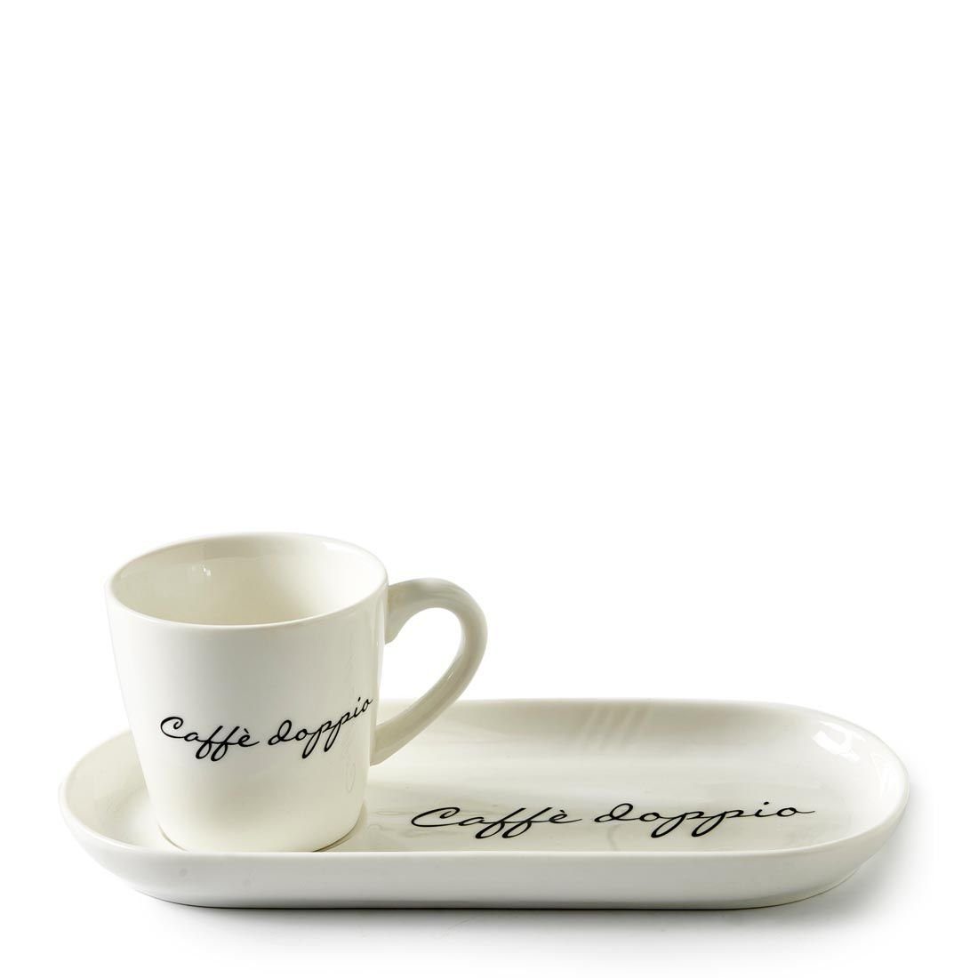 Rivièra Maison Tasse Caffè Doppio, off white ink. Untertasse, Porzellan