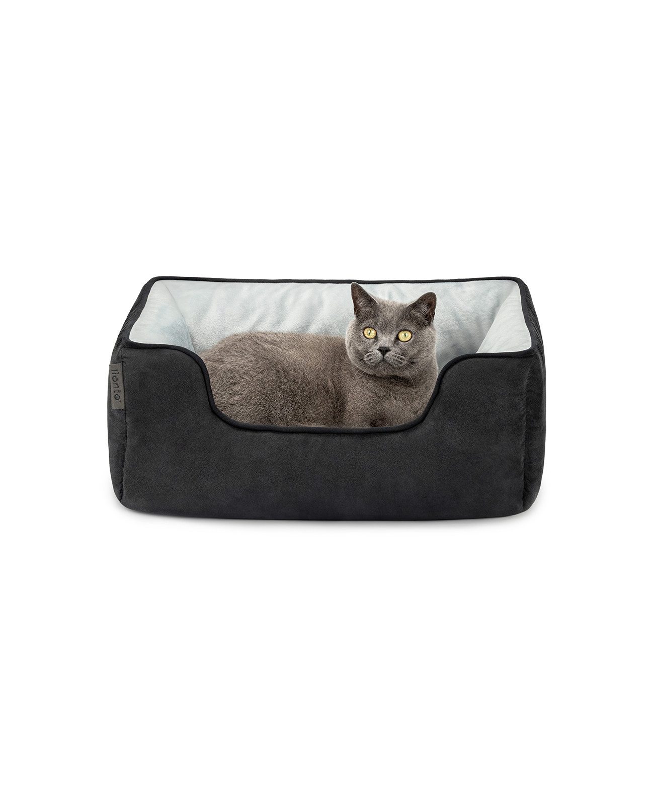 lionto Tierkissen, Wendesofa für Katzen, modernes Design, 60x50 cm, schwarz/grau, Polyester, Wildlederimitat, 2-in-1 Katzenbett, weich gepolstert & pflegeleicht