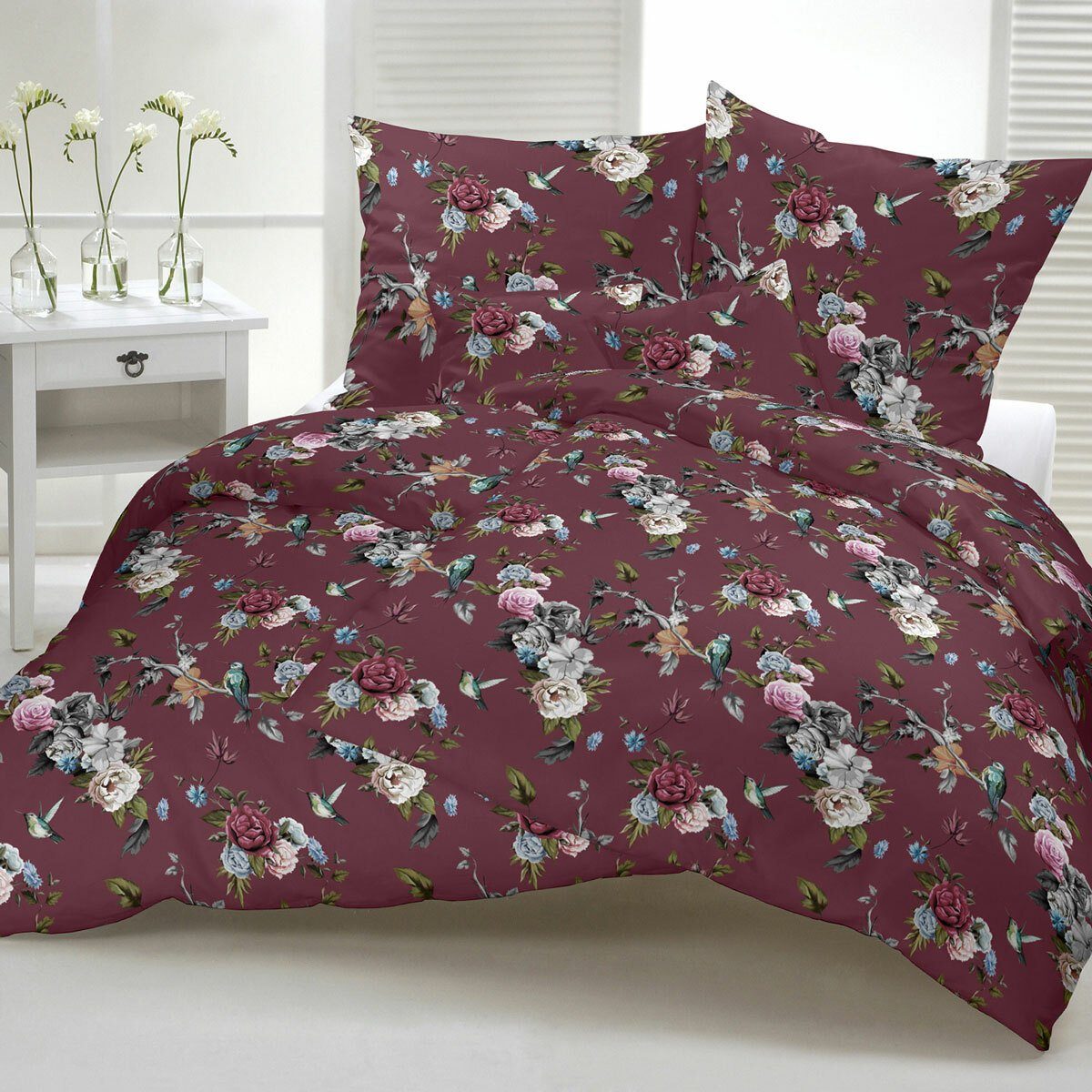 TRAUMSCHLAF Bettwäsche Romance Bordeaux, Mako Satin, 2 teilig, edle Mako-Satin Qualität