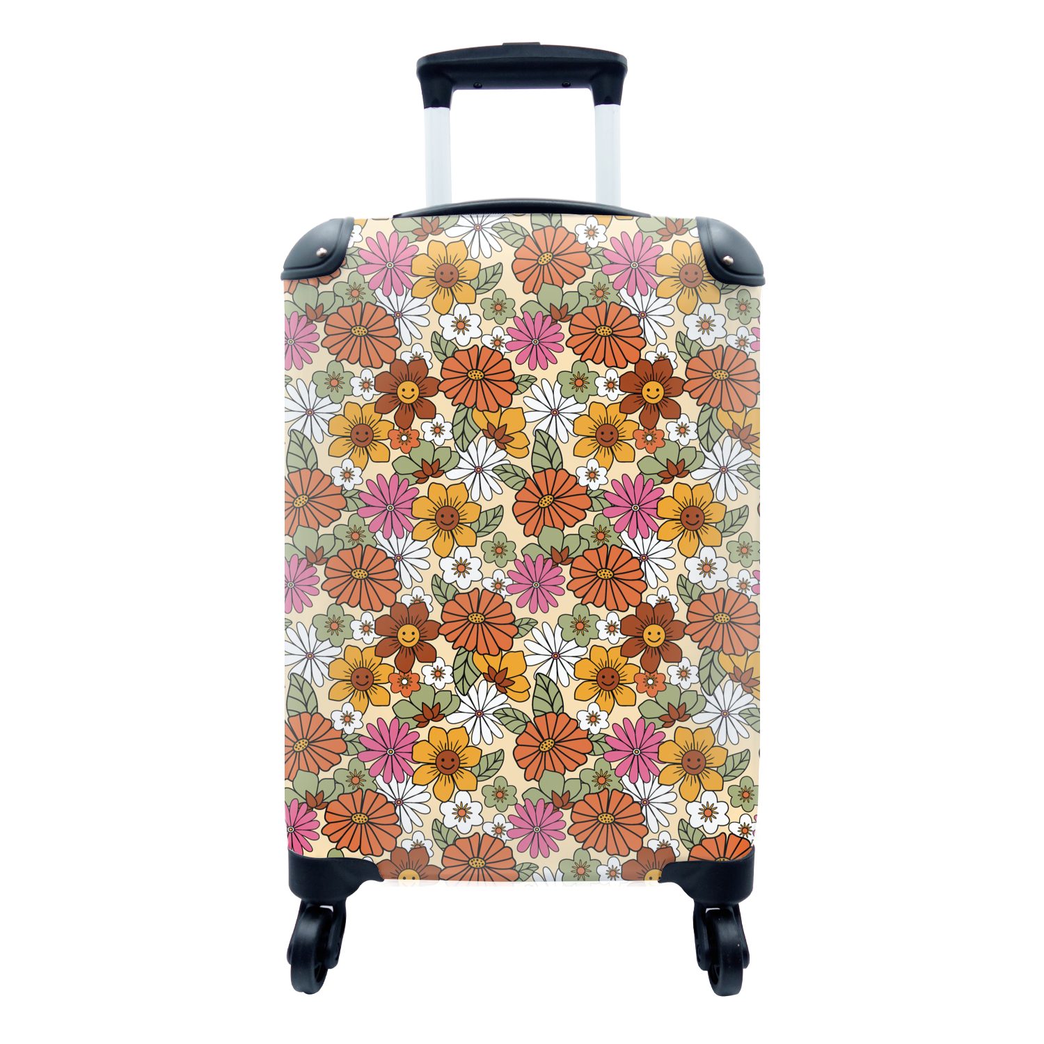 MuchoWow Handgepäckkoffer Vintage - Blumen - Muster, 4 Rollen, Reisetasche mit rollen, Handgepäck für Ferien, Trolley, Reisekoffer