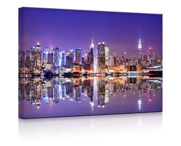 lightbox-multicolor LED-Bild Manhattan Skyline Spiegelung front lighted / 60x40cm, Leuchtbild mit Fernbedienung