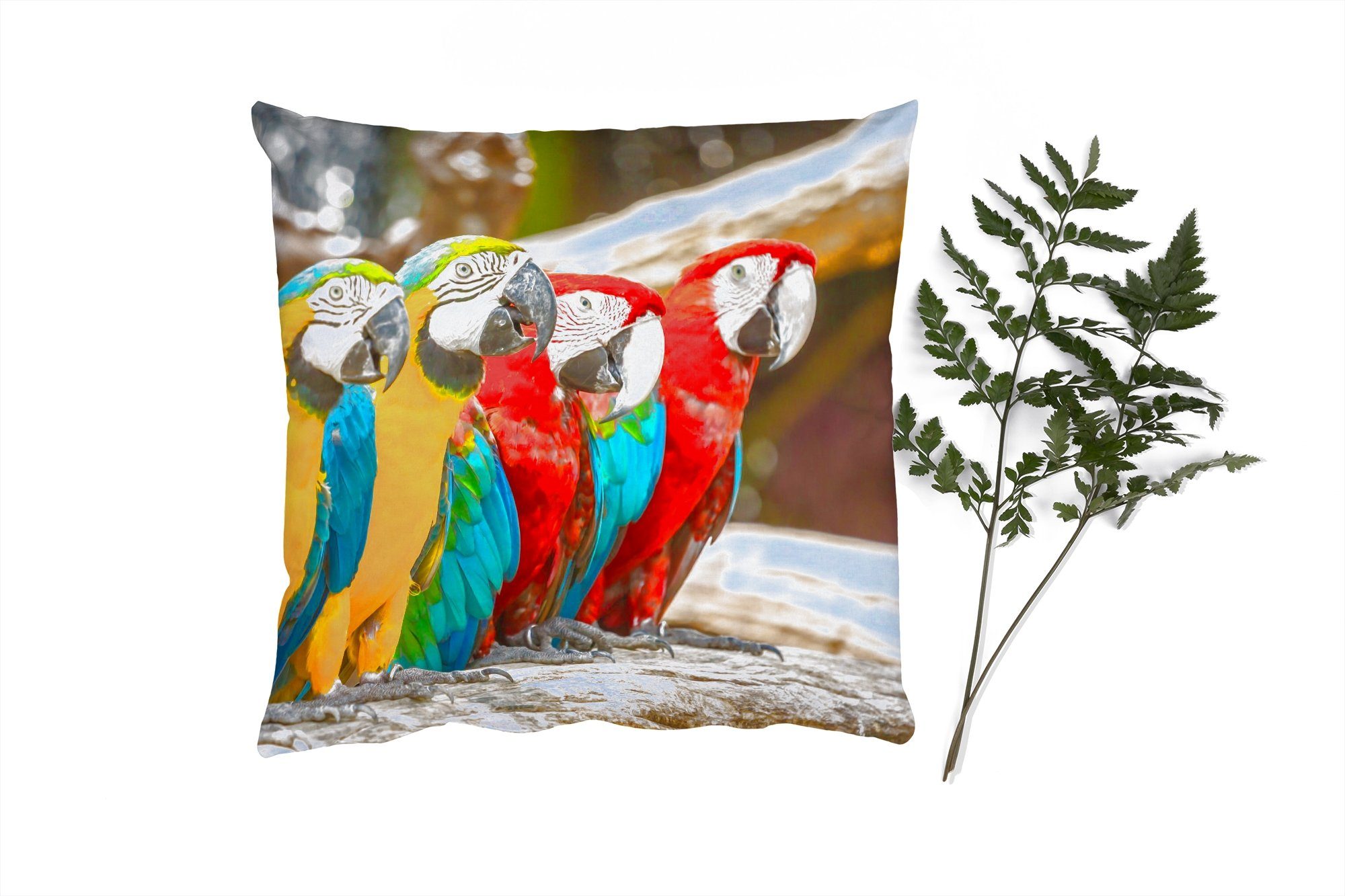 Deko, Füllung Vögel Dekokissen MuchoWow mit Tropisch Schlafzimmer, Sofakissen - für - - Papagei Natur, Wohzimmer, Zierkissen