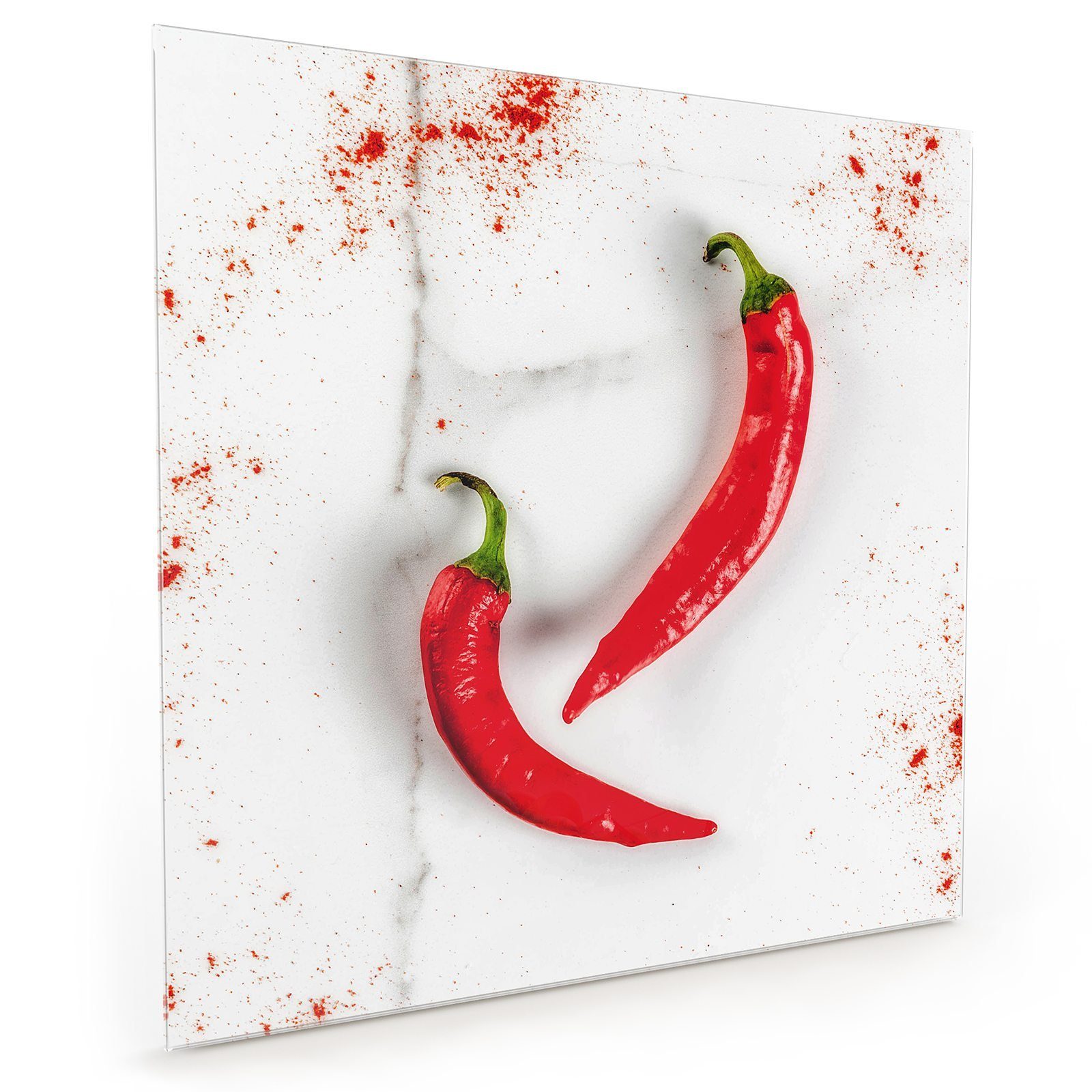 auf Spritzschutz Küchenrückwand Glas Motiv Marmortisch Chili mit Primedeco Küchenrückwand
