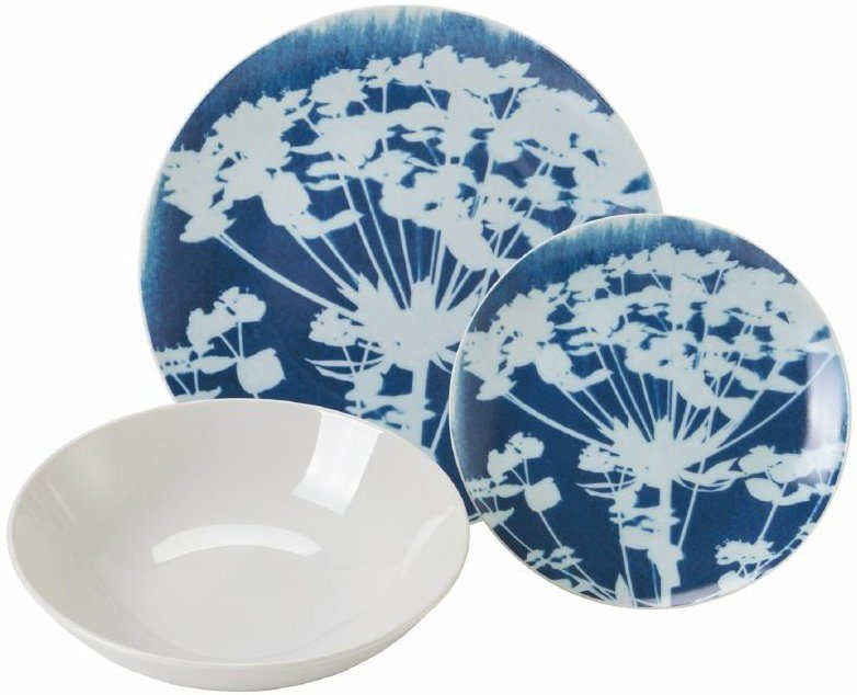 Villa d'Este blue Geschirr-Set, Sensation Service Suppenteller, Porzellan, Tafelservice Personen Teile, für Dessertteller, Personen, 6 (18-tlg), 18 Speiseteller, 6