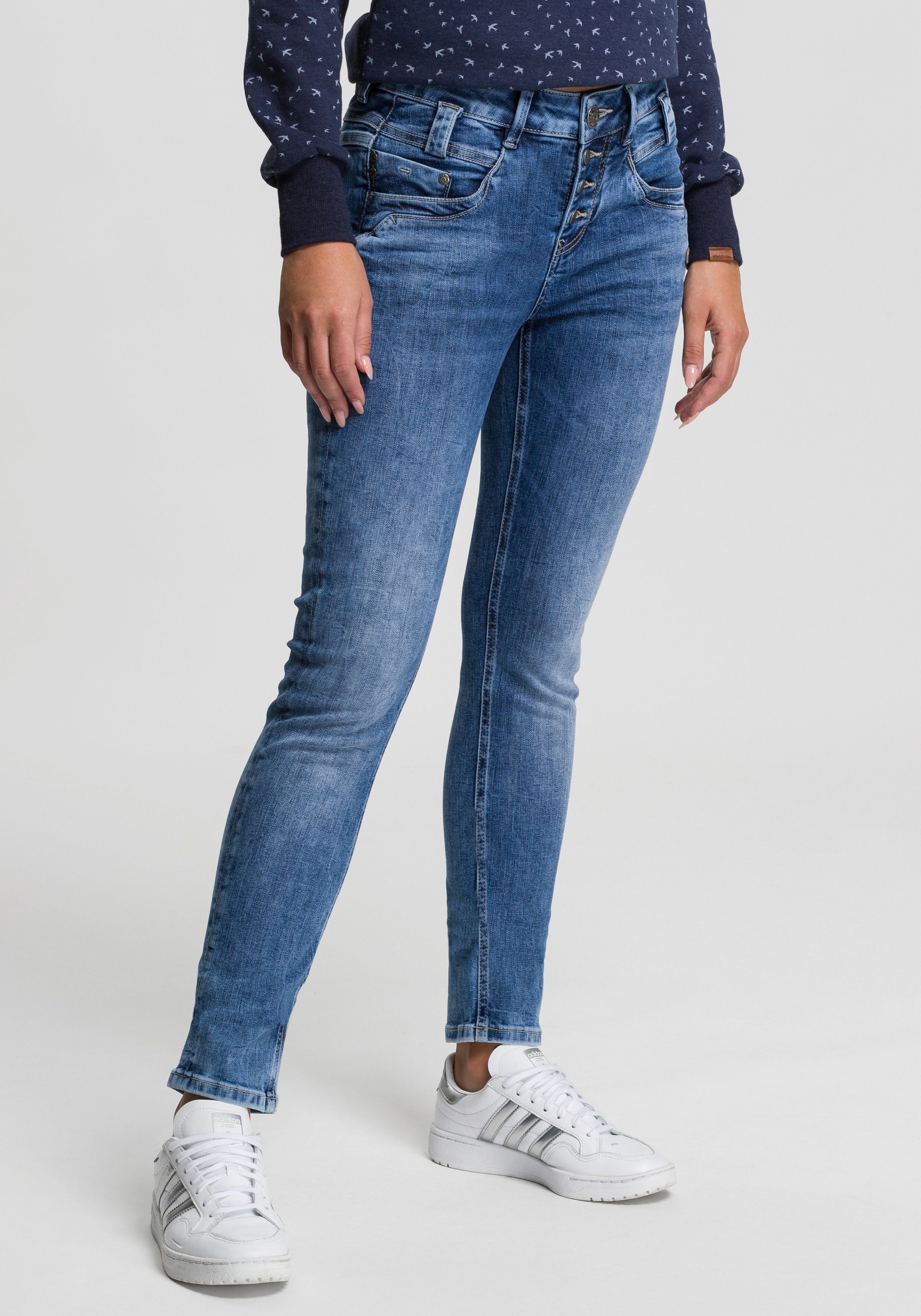 GANG Slim-fit-Jeans 94CARLI mit offener Knopfleiste mid blue | Stretchjeans