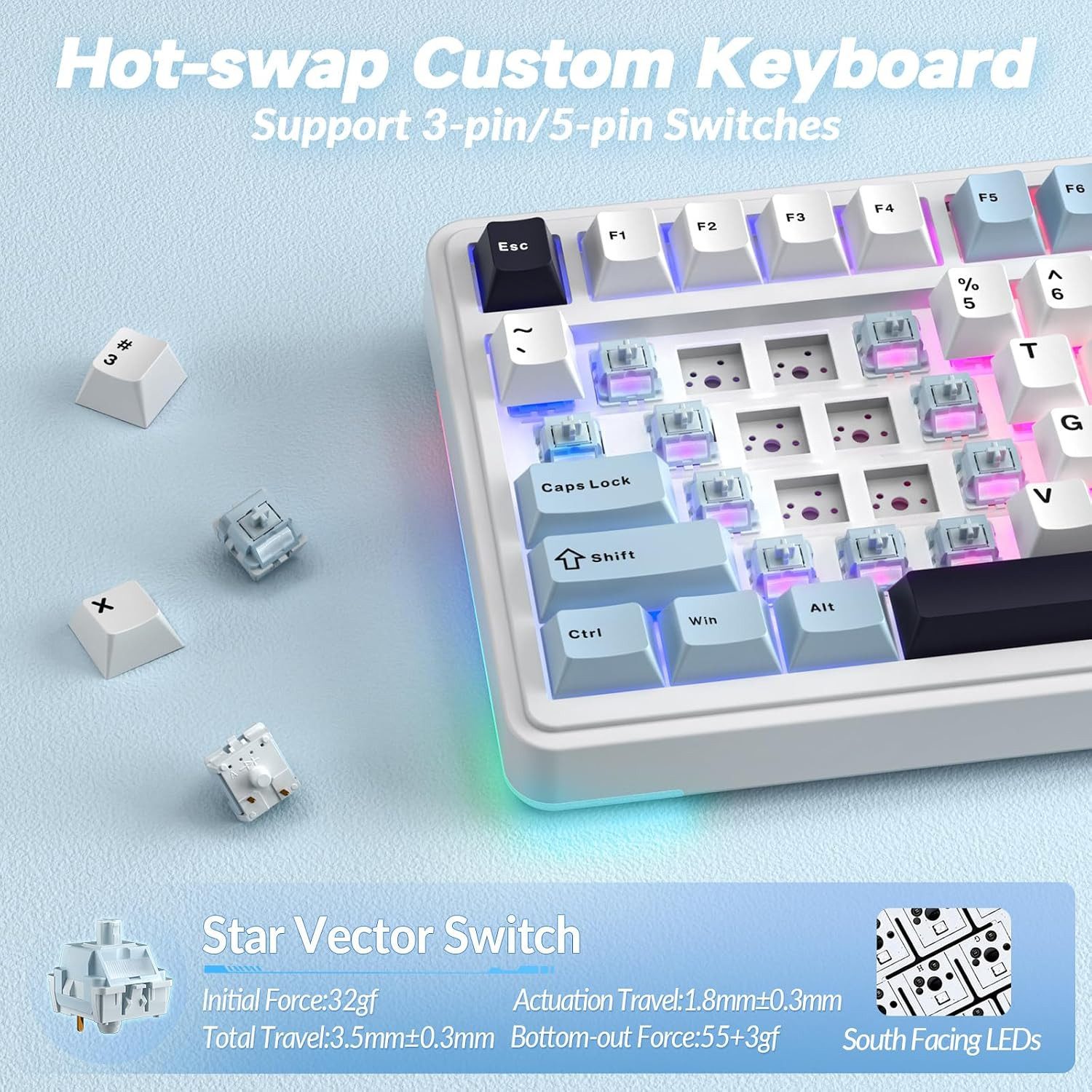 nsihing AULA S75 PRO Mechanische Tastatur, 75%, Hot Swap, Knopf, RGB Gaming-Tastatur – Bild 5 von 5