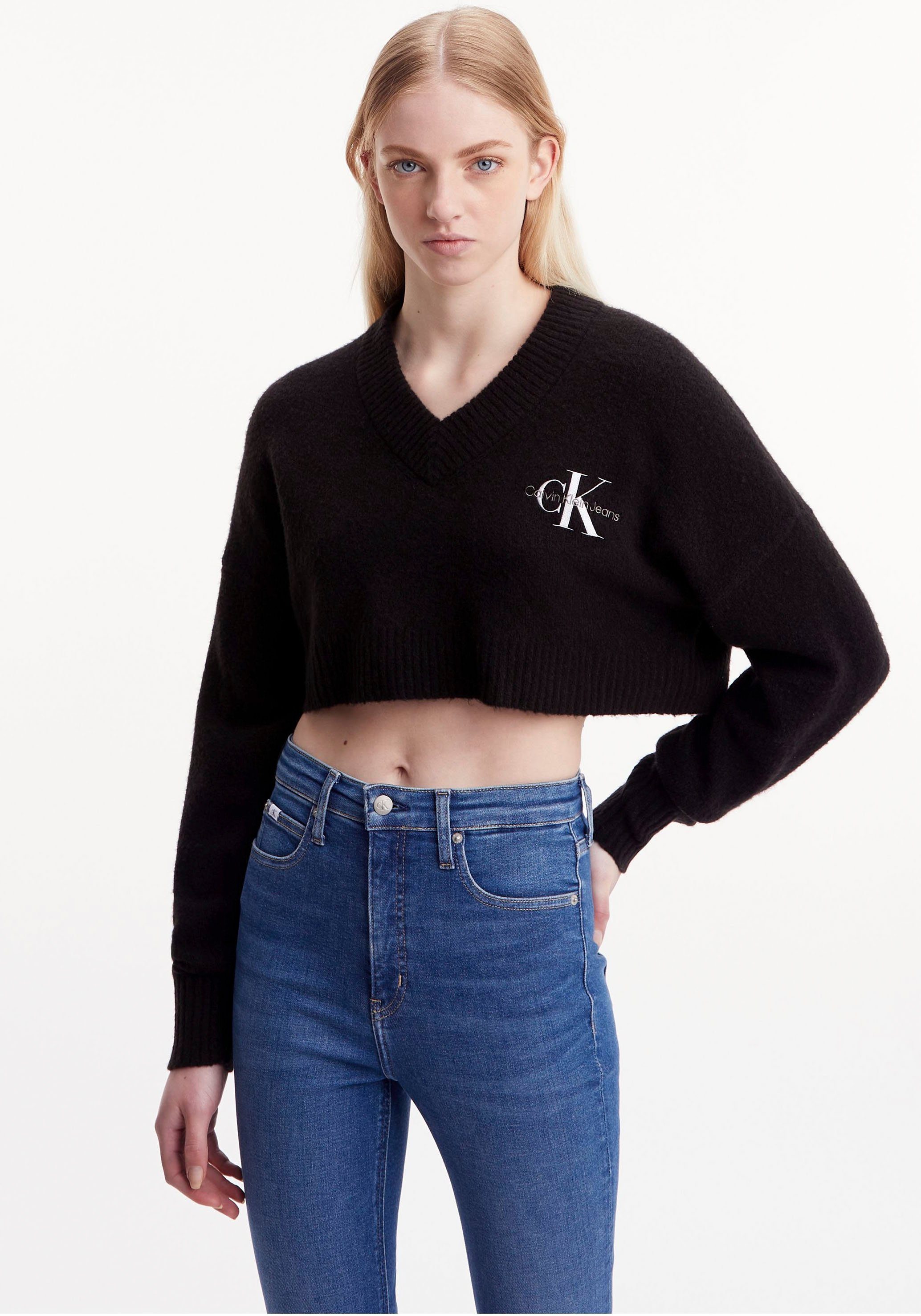 Calvin Klein Jeans Strickpullover CROPPED V-NECK SWEATER mit V-Ausschnitt