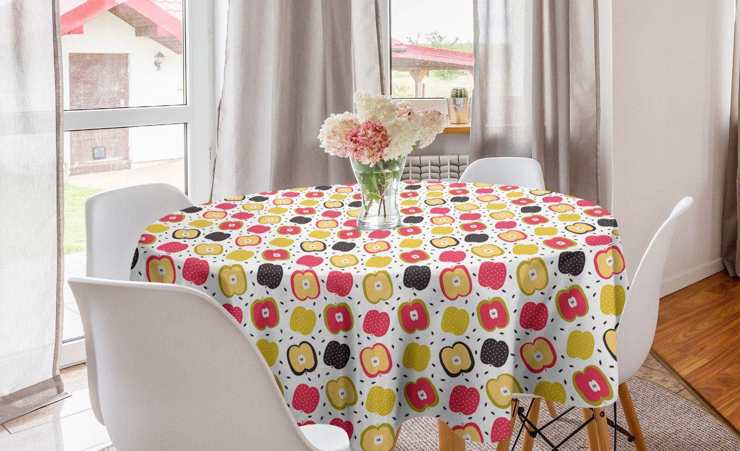 Abakuhaus Tischdecke Kreis Tischdecke Abdeckung für Esszimmer Küche Dekoration, Obst Bunte Äpfel in Scheiben geschnitten Drucken