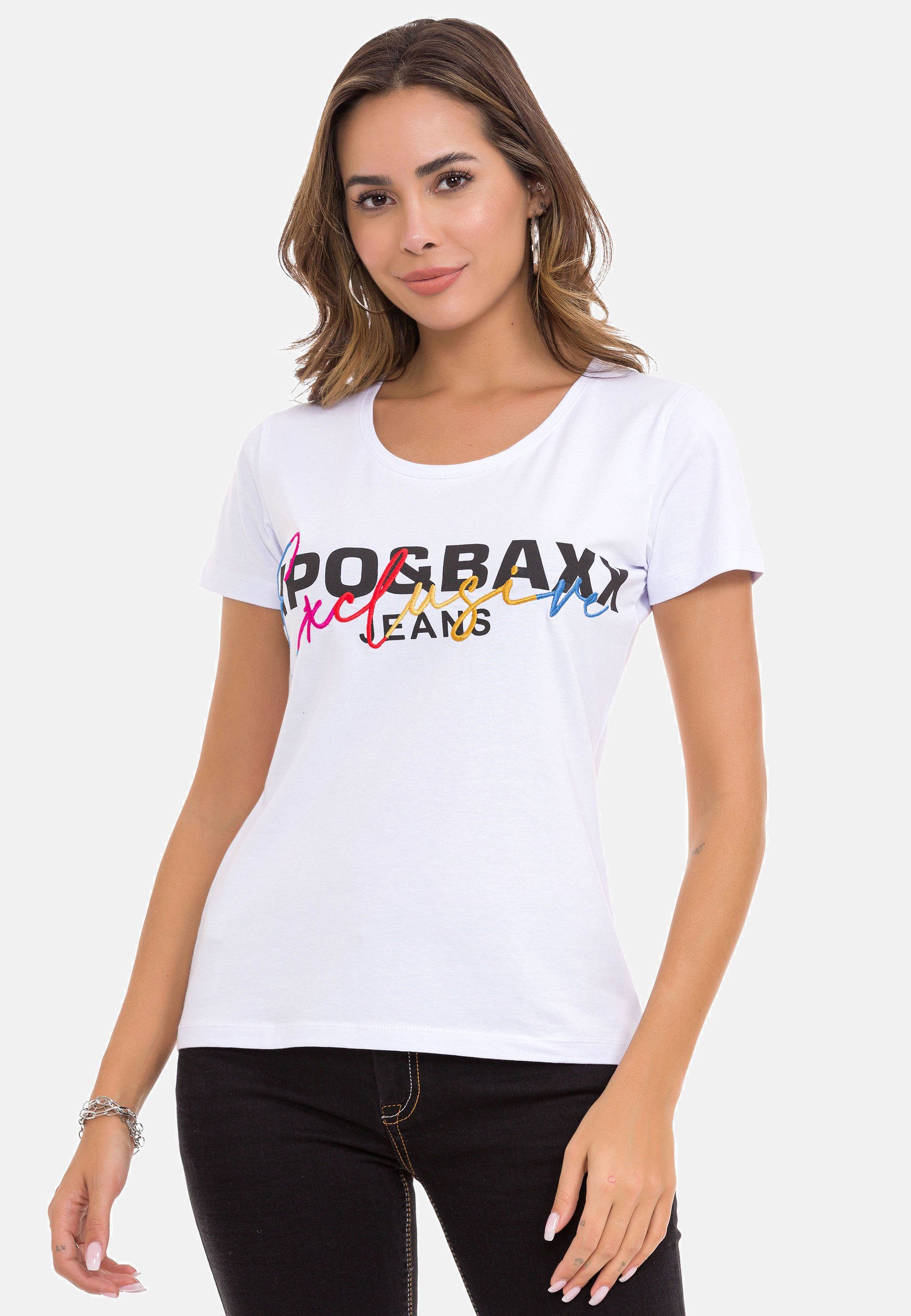 Cipo & Baxx mit T-Shirt bunter Stickerei weiß