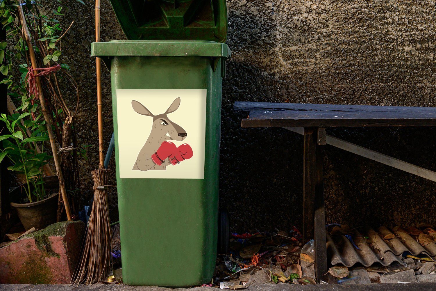 MuchoWow Wandsticker Känguru - Boxhandschuhe Mülltonne, Mülleimer-aufkleber, (1 - Abfalbehälter Pastell Container, St), Sticker