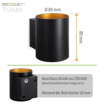 SSC-LUXon LED Wandleuchte TUANI Wandleuchte innen 2er Set schwarz gold Up Down für G9