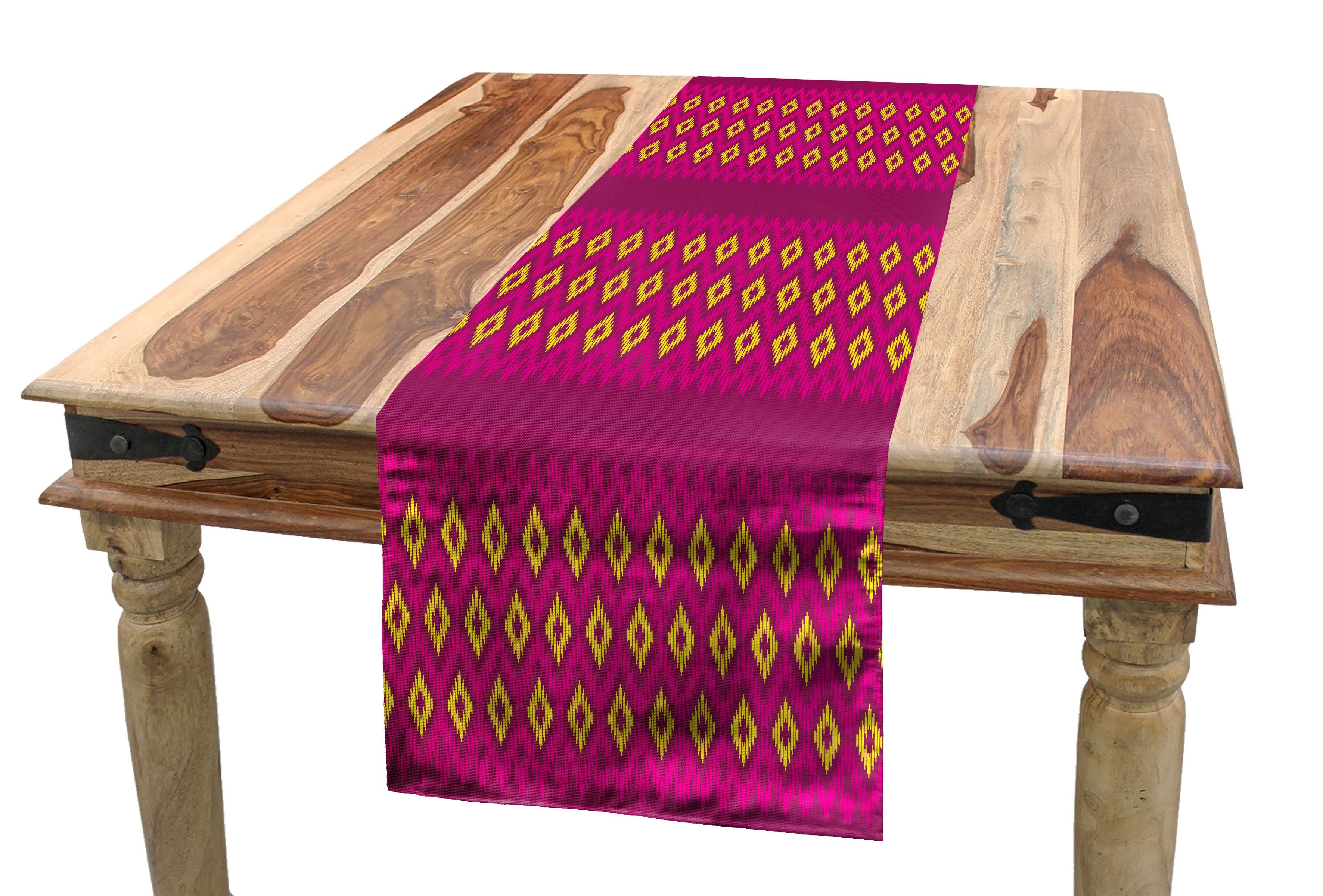 Abakuhaus Tischläufer Esszimmer Küche Rechteckiger Geometric Tischläufer, Rosa, Gelb, Design Ethnisch Dekorativer