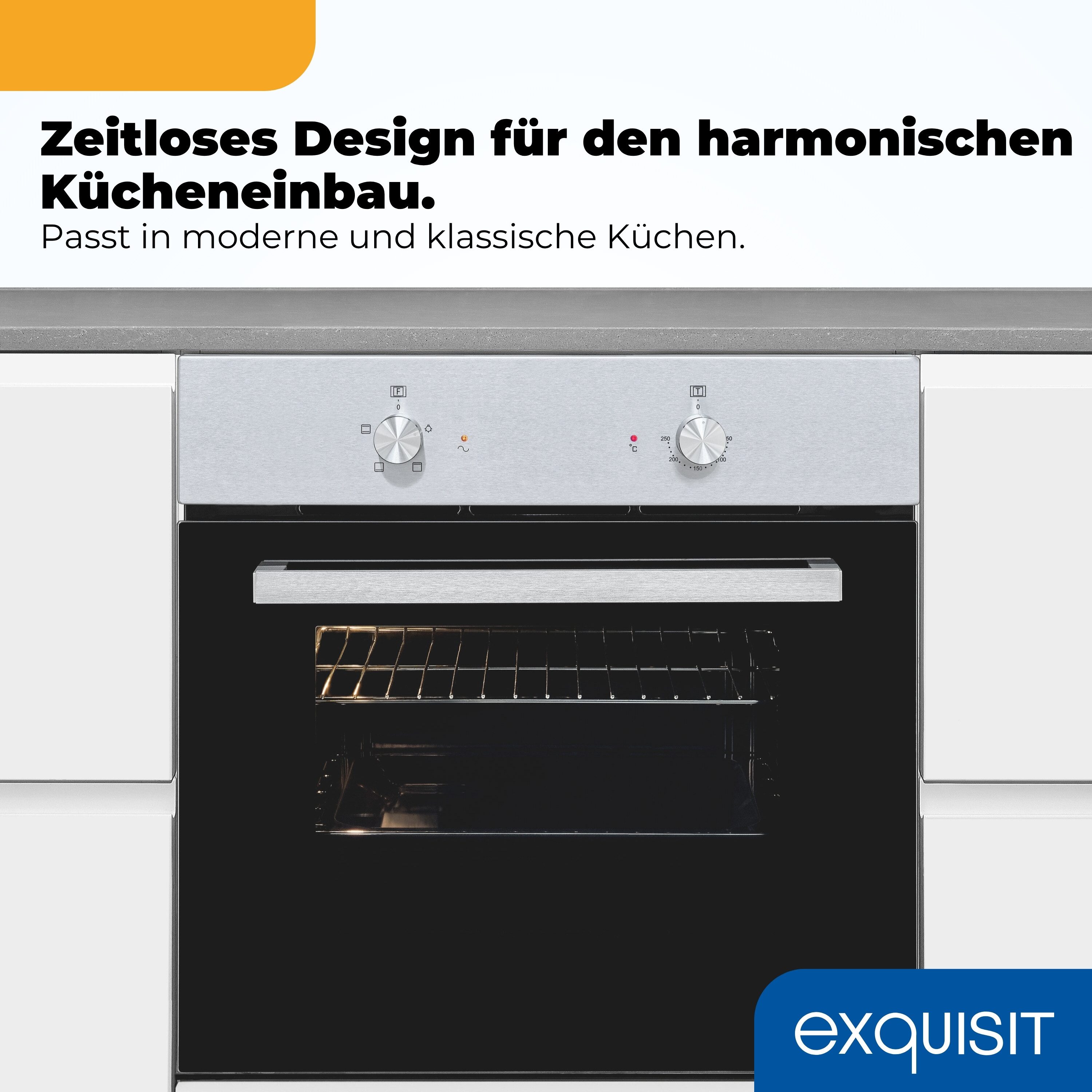 exquisit Backofen-Set BAKO Klassik 2 inox, Autarker Einbau-Ofen mit Ober-/Unterhitze, Sensor-Kochfeld