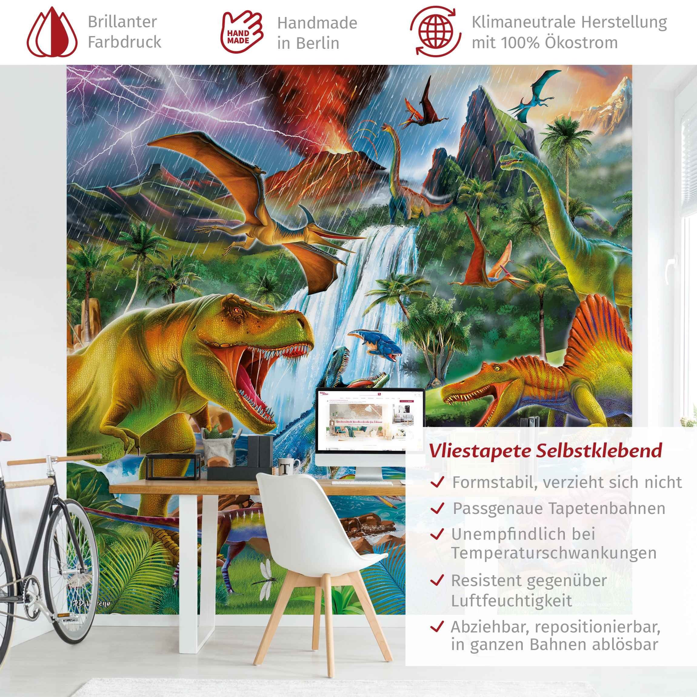 Bilderdepot24 Kindertapete Kinderzimmer Dinosaurier Urzeitgewitter Kinder günstig online kaufen