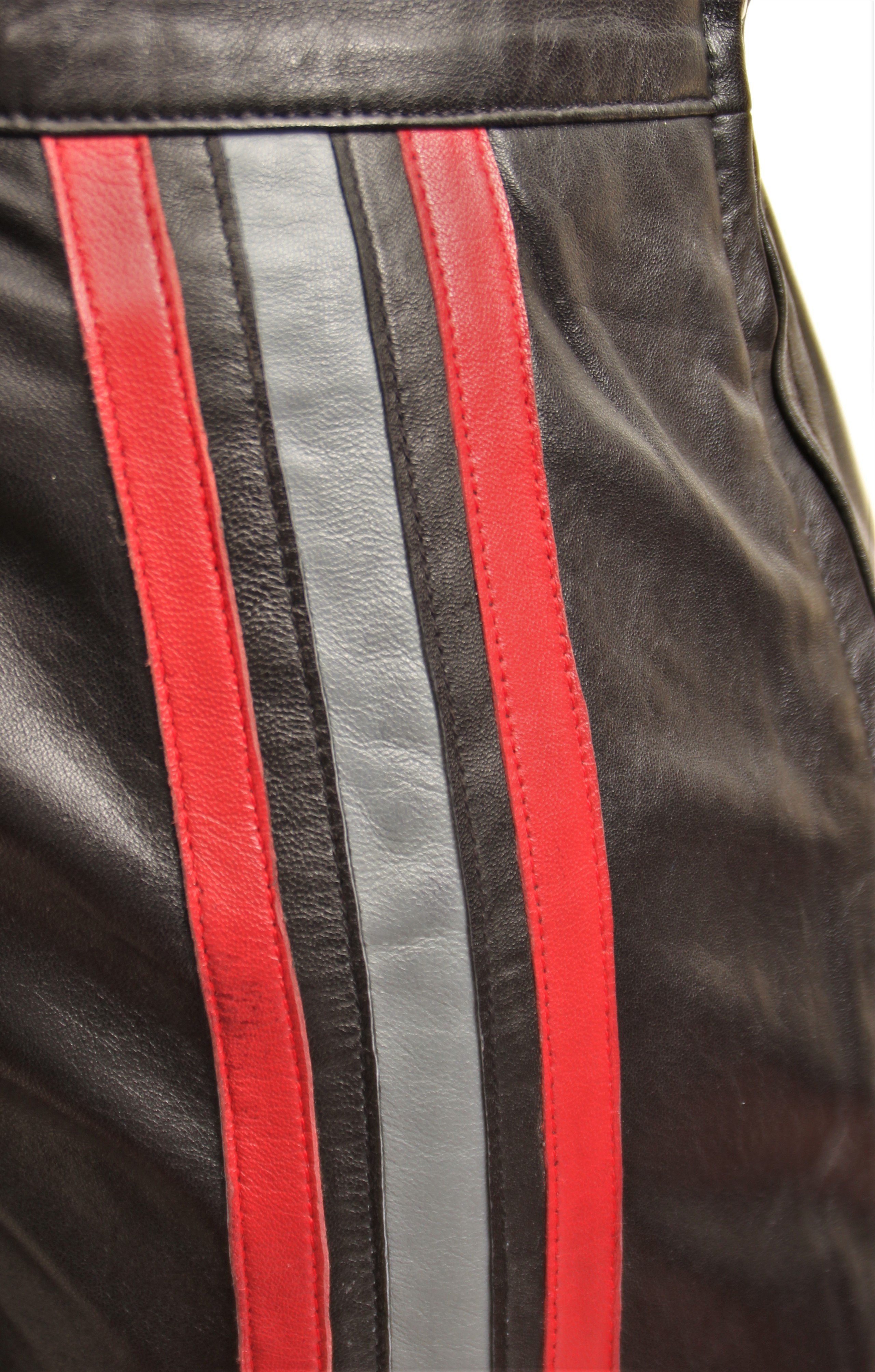 Lederhose Noble grauen mit Leicht rot ausgestellte Lederhose Streifen Be Aspen
