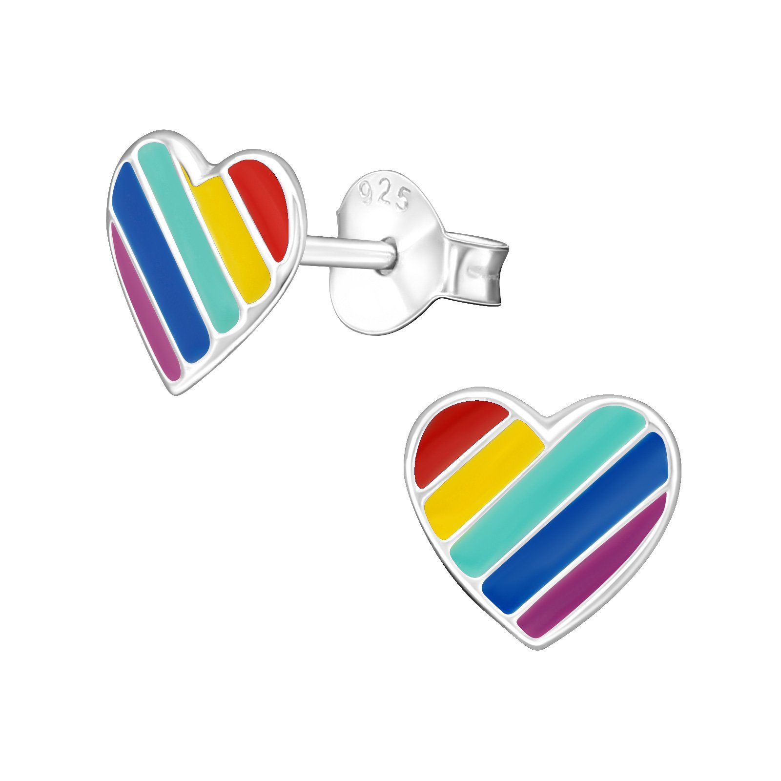 ALEXANDER YORK Silber HERZ regenbogenfarben, 2-tlg., 925 Sterling Paar Ohrstecker