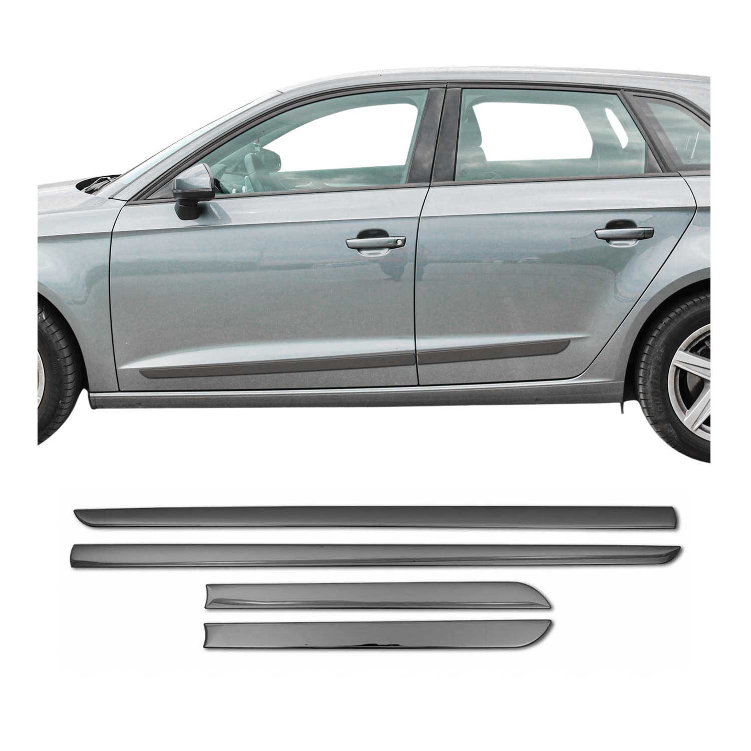 OMAC Zierleisten-Aufkleber Seitentürleiste für Seat Alhambra 2010-2025 Chrom Dunkel 4x, (4tlg), Langlebig,Einfache Reinigung,Einfache Installation,Rostbeständig