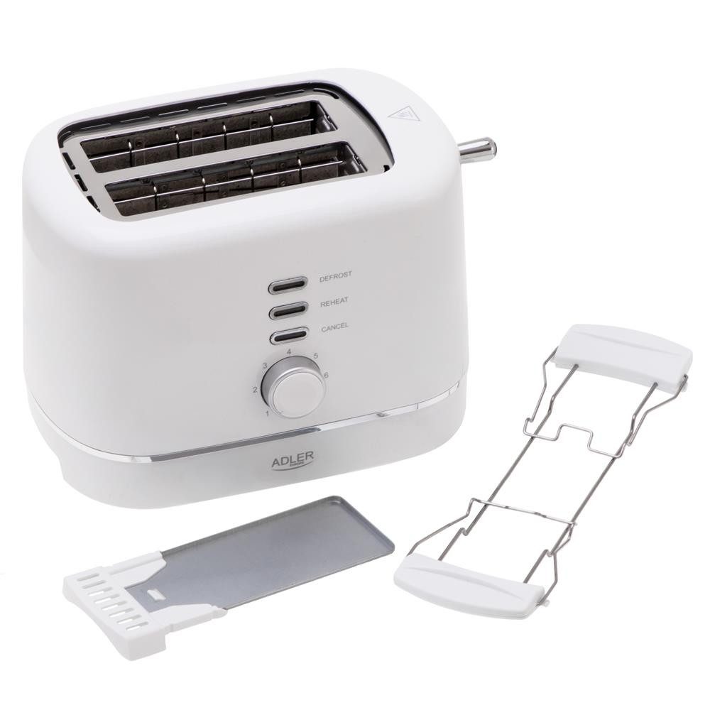ADLER EUROPE Toaster AD 3224w, 2 kurze Schlitze, für 2 Scheiben, 850 W, 7 Bräunungsstufen, Auftau- und Aufwärmfunktion