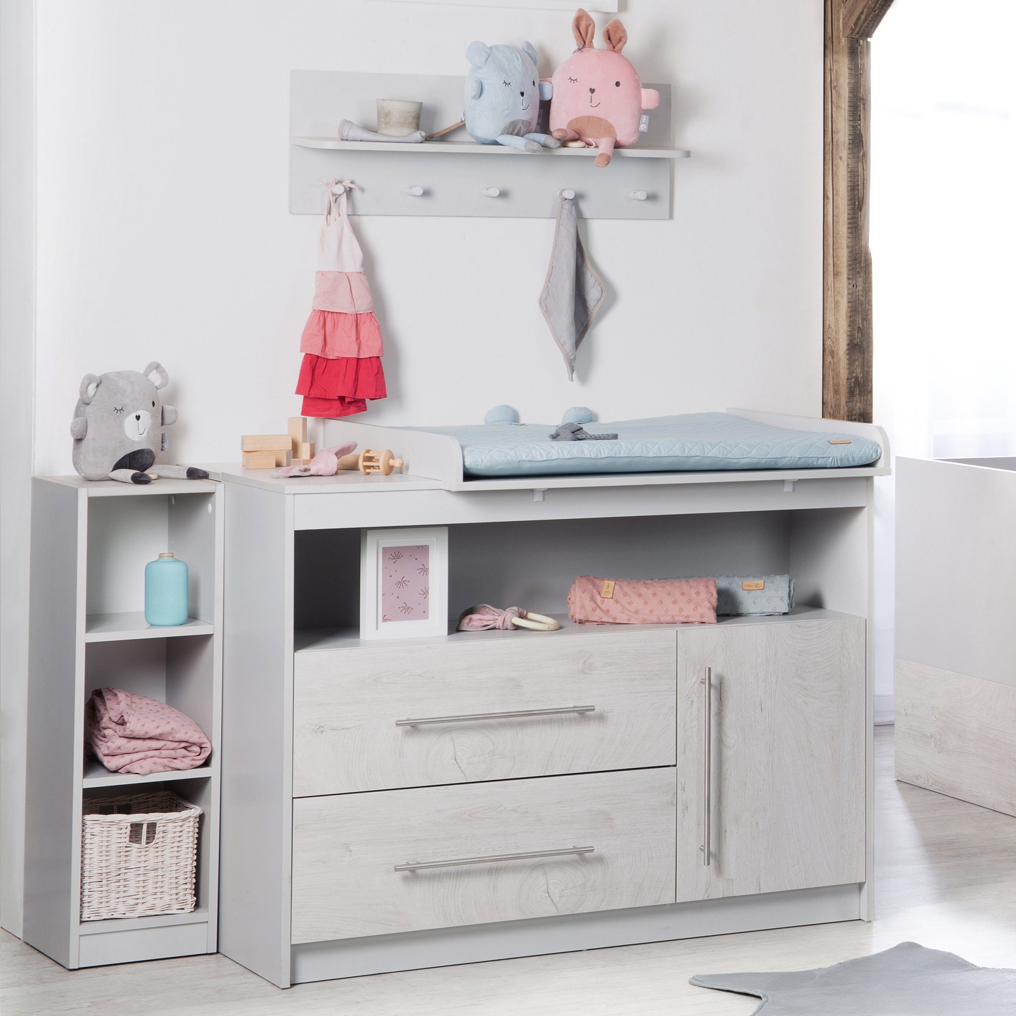 roba® Babyzimmer-Komplettset Maren 2, Gitterbett & Wickelkommode, Lichtgrau/Weiß