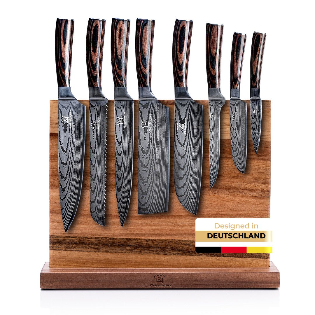 Küchenkompane Messer-Set Messerblock-Set 9-tlg. – Edelstahl Küchenmesser & Magnet-Block (9-tlg)