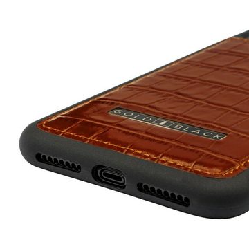 GOLDBLACK Smartphone-Hülle iPhone XS Max Lederhülle Kroko-Prägung Braun 16,5 cm (6,5 Zoll)