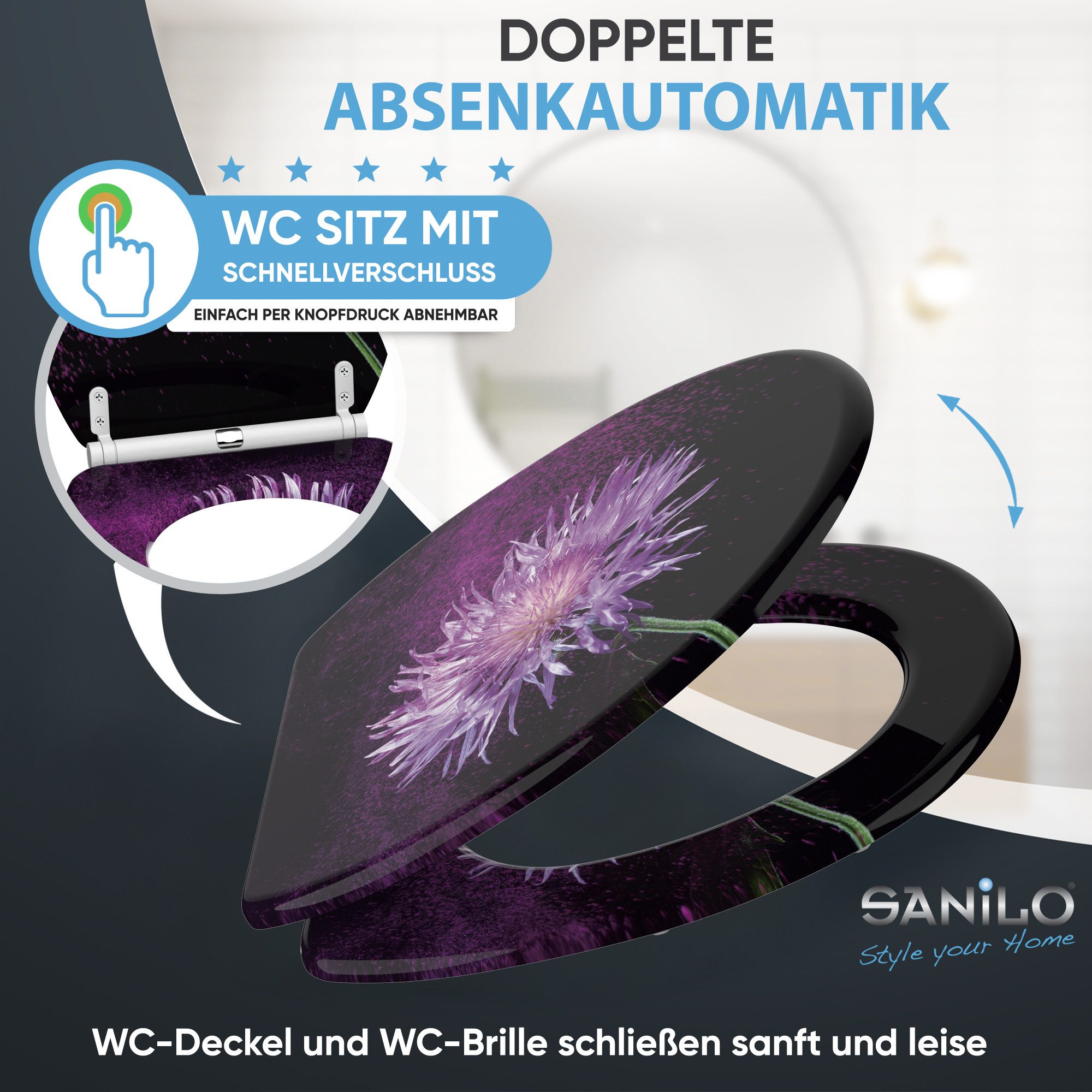 Sanilo WC-Sitz Purple Dust mit Absenkautomatik & Quick Release, Premium Toilettendeckel, abnehmbar, leichte Montage von oben