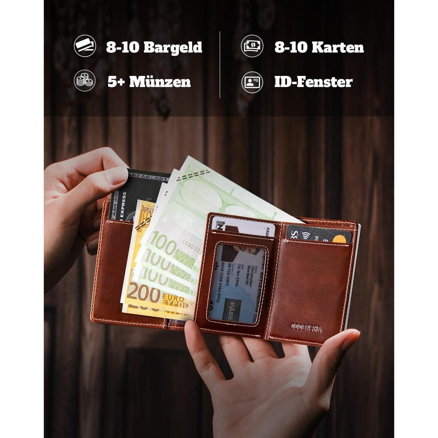 LuxusKollektion Geldbörse Slim Wallet Herren mit Münzfach RFID Schutz BraunSilber – Bild 3 von 5