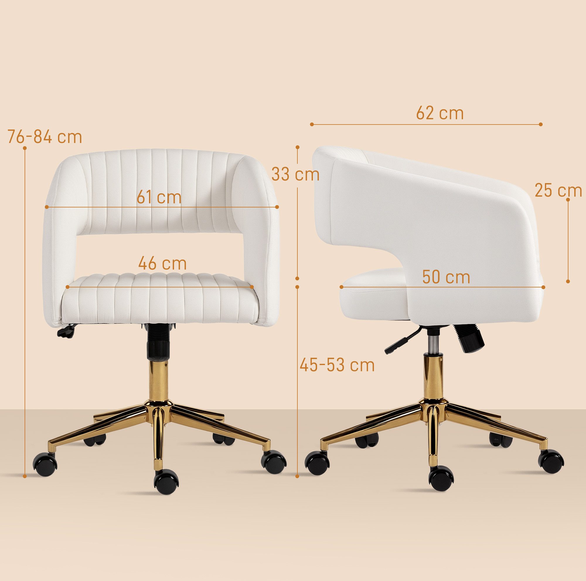 HOMCOM Bürostuhl höhenverstellbar, mit Wippfunktion (Computerstuhl, 1 St), für Wohnzimmer, Büro, Cremeweiß