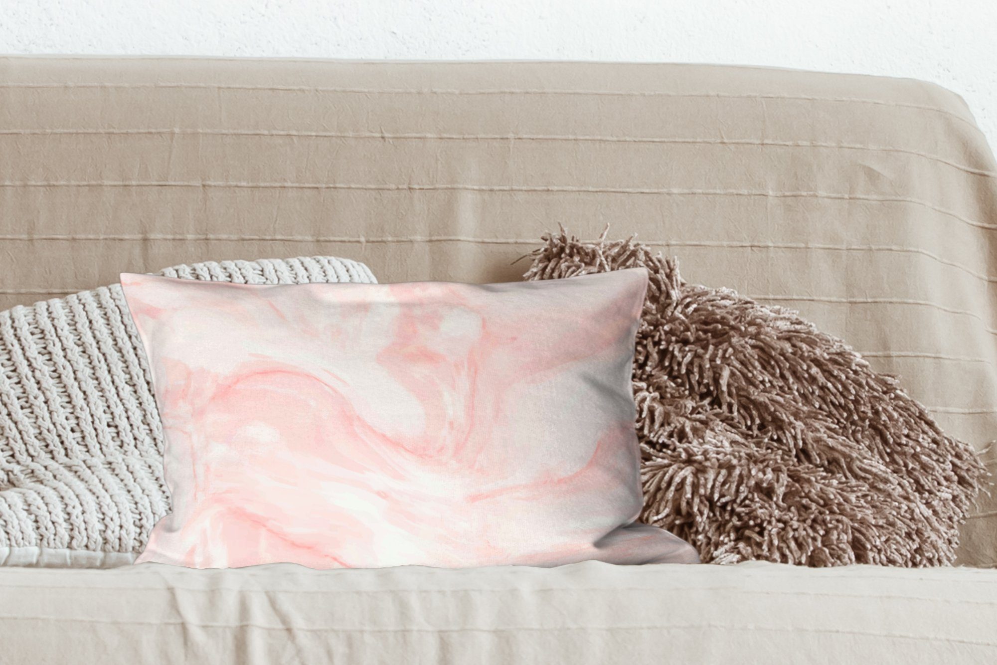 Pastell, mit Dekokissen Füllung, Schlafzimmer Rosa - - Weiß Zierkissen, Marmor Wohzimmer Dekokissen - Dekoration, MuchoWow