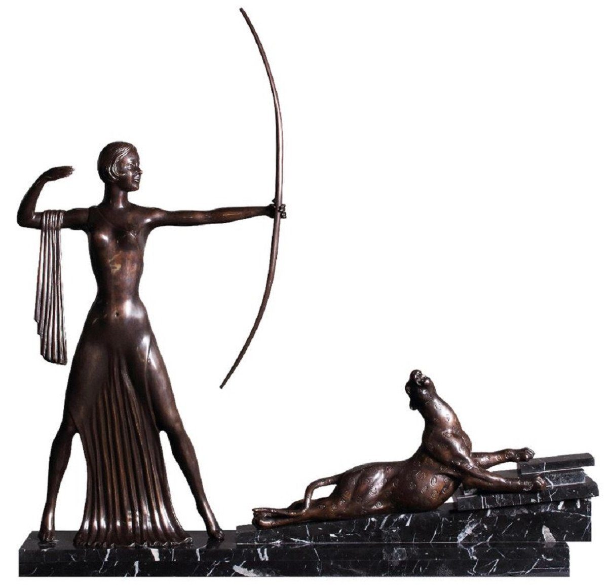 Skulptur 13 Dame mit x Deko Accessoires - Casa Bronzefarben x H. 85 Luxus Bronze 82 Bogen und Deko Tiger Dekofigur Schwarz Padrino cm / Luxus