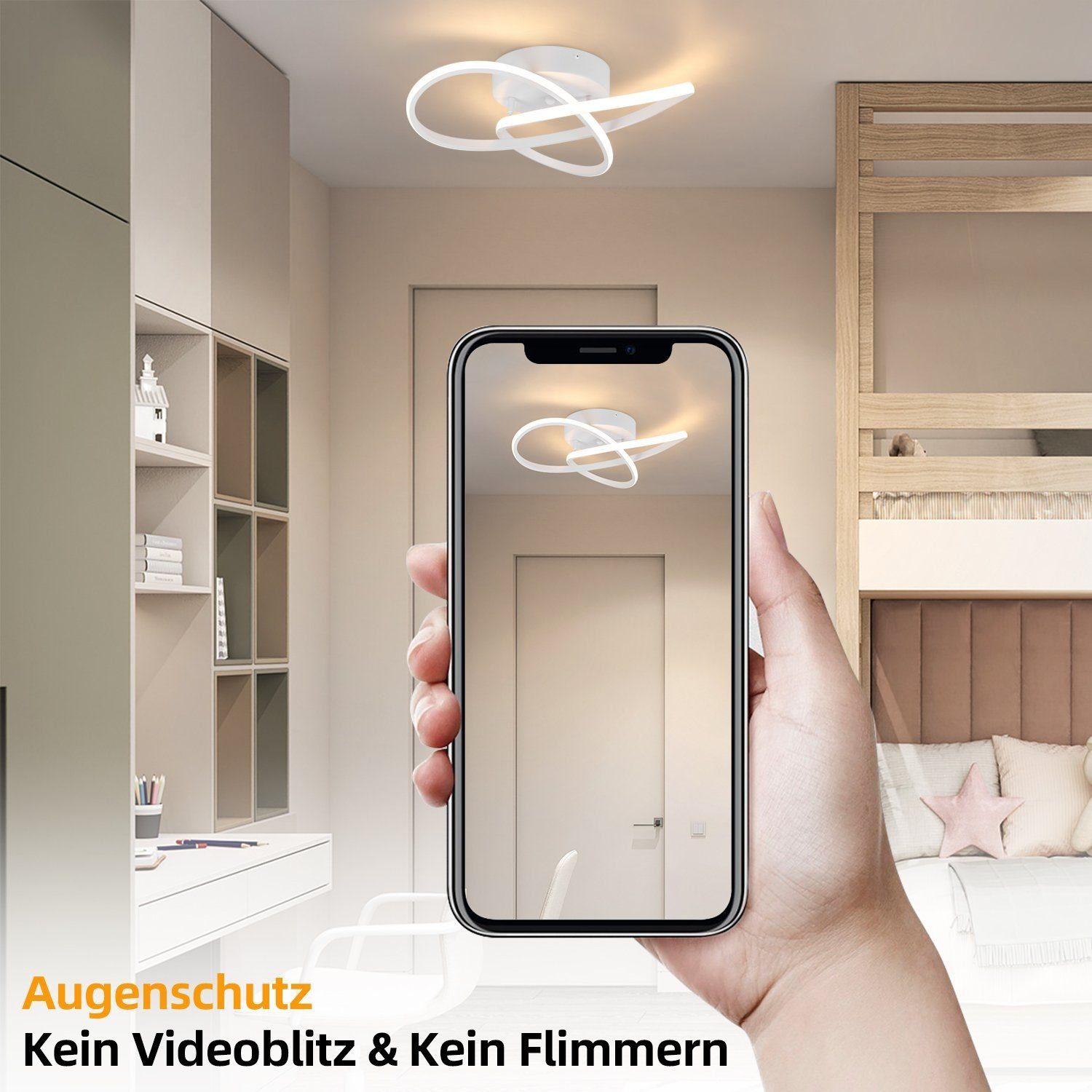 ZMH LED Deckenleuchte Wohnzimmer 3 Blatten verflochten 25/34/40CM Modern für Schlafzimmer, LED fest integriert, 3000-6000k, 33W, CCT, 2,4 GHz, dimmbar, 40×18×14 – Bild 3 von 5