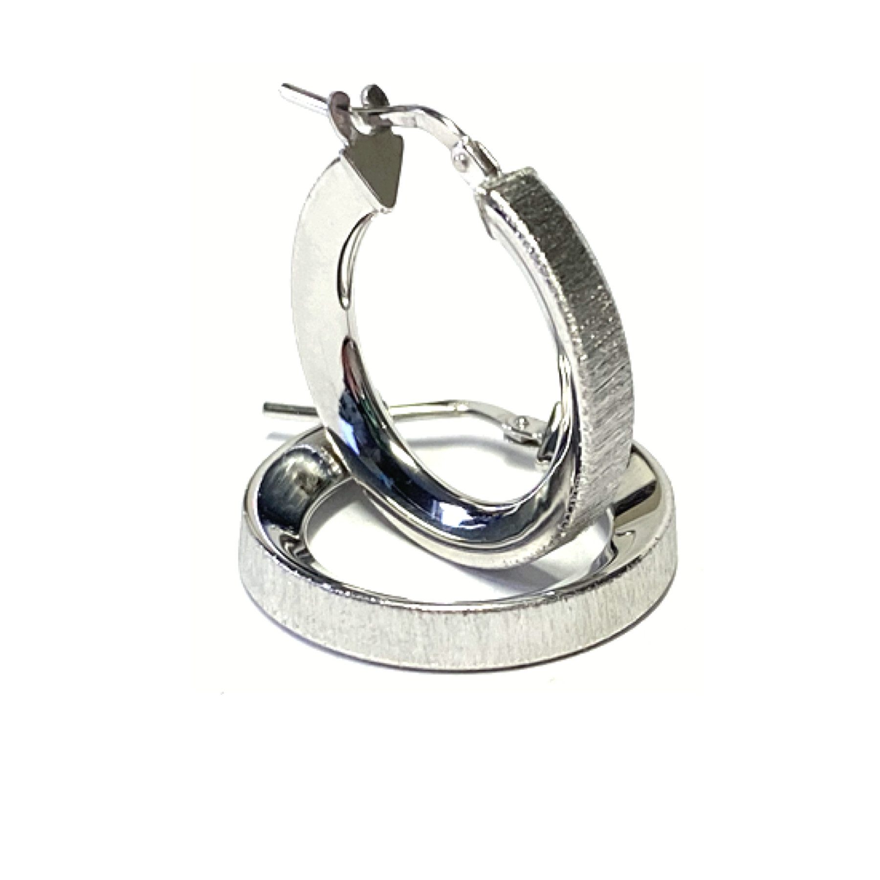 Paar Creolen Ohrring 925/- Silber rhodiniert diamantiert matt rund Creole 22mm
