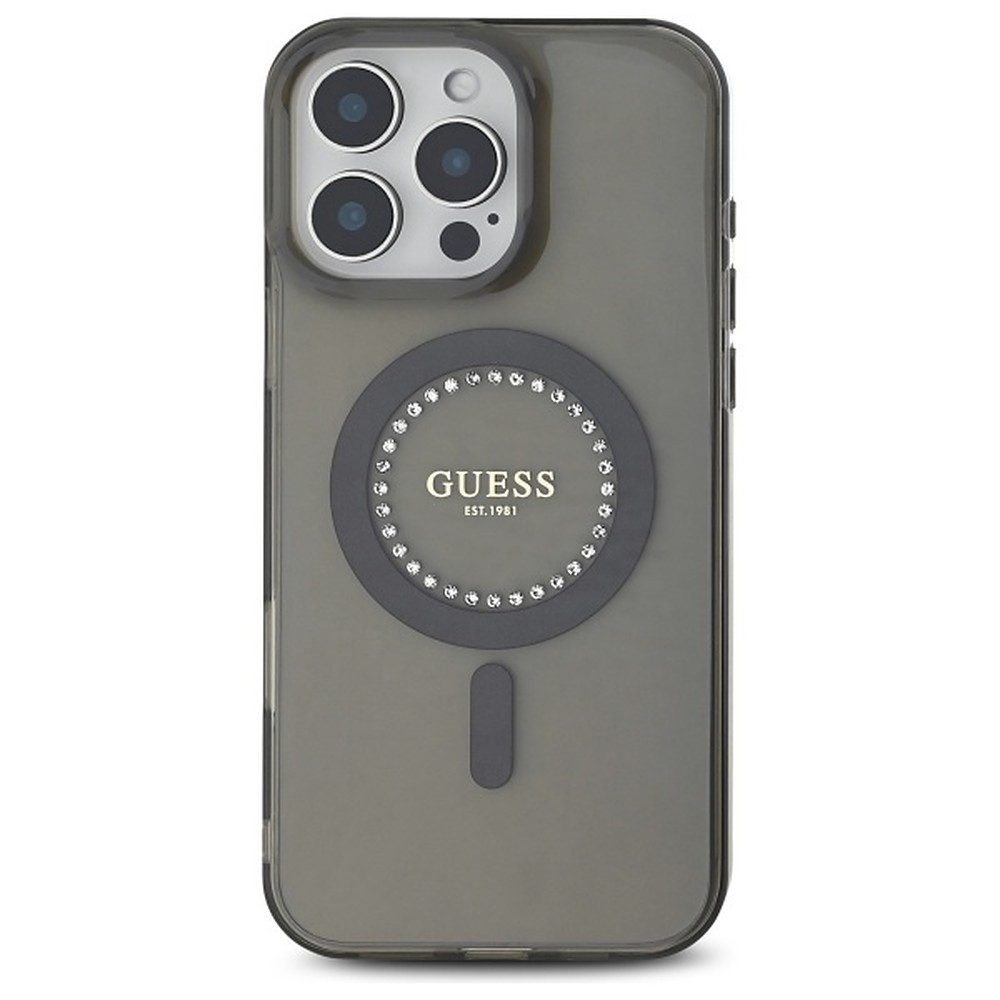 Guess Handyhülle Schutzhülle Magnethülle Backcover 6,9 Zoll, MagSafe, Zirkonia-Steine, Kameraschutz