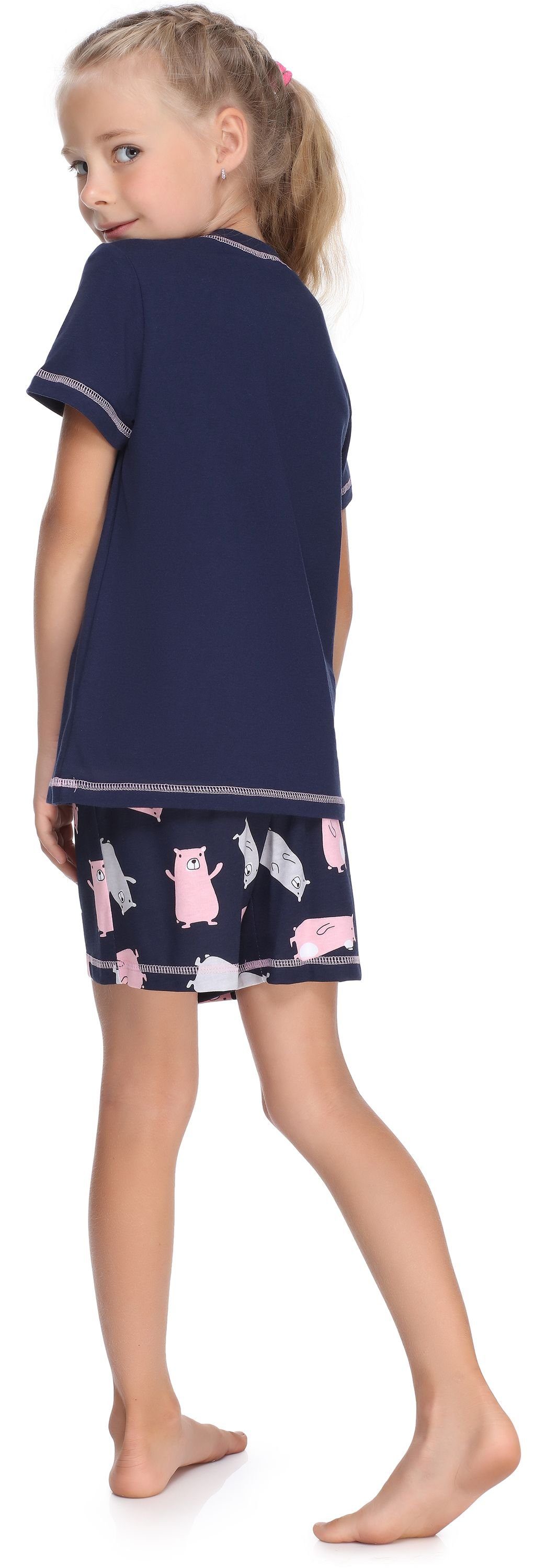 Merry Style Schlafanzug Schlafanzüge Kurz Marineblau/Teddybär Baumwolle Mädchen aus Set Pyjama MS10-292