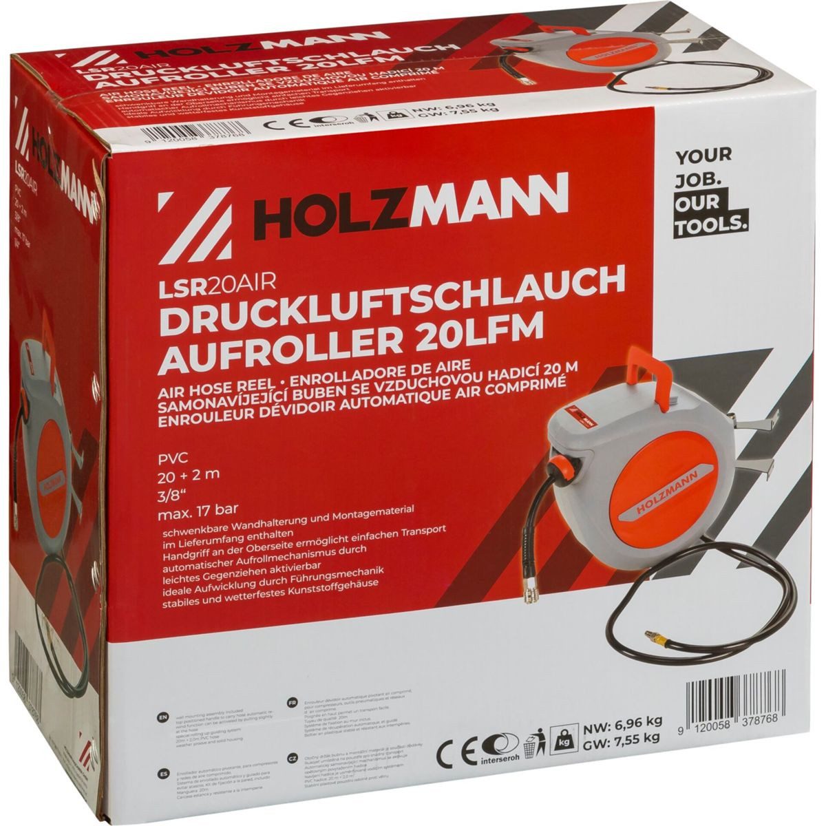Holzmann Druckluftgeräte-Set Holzmann LSR20AIR Druckluft- schlauchaufroller 20m